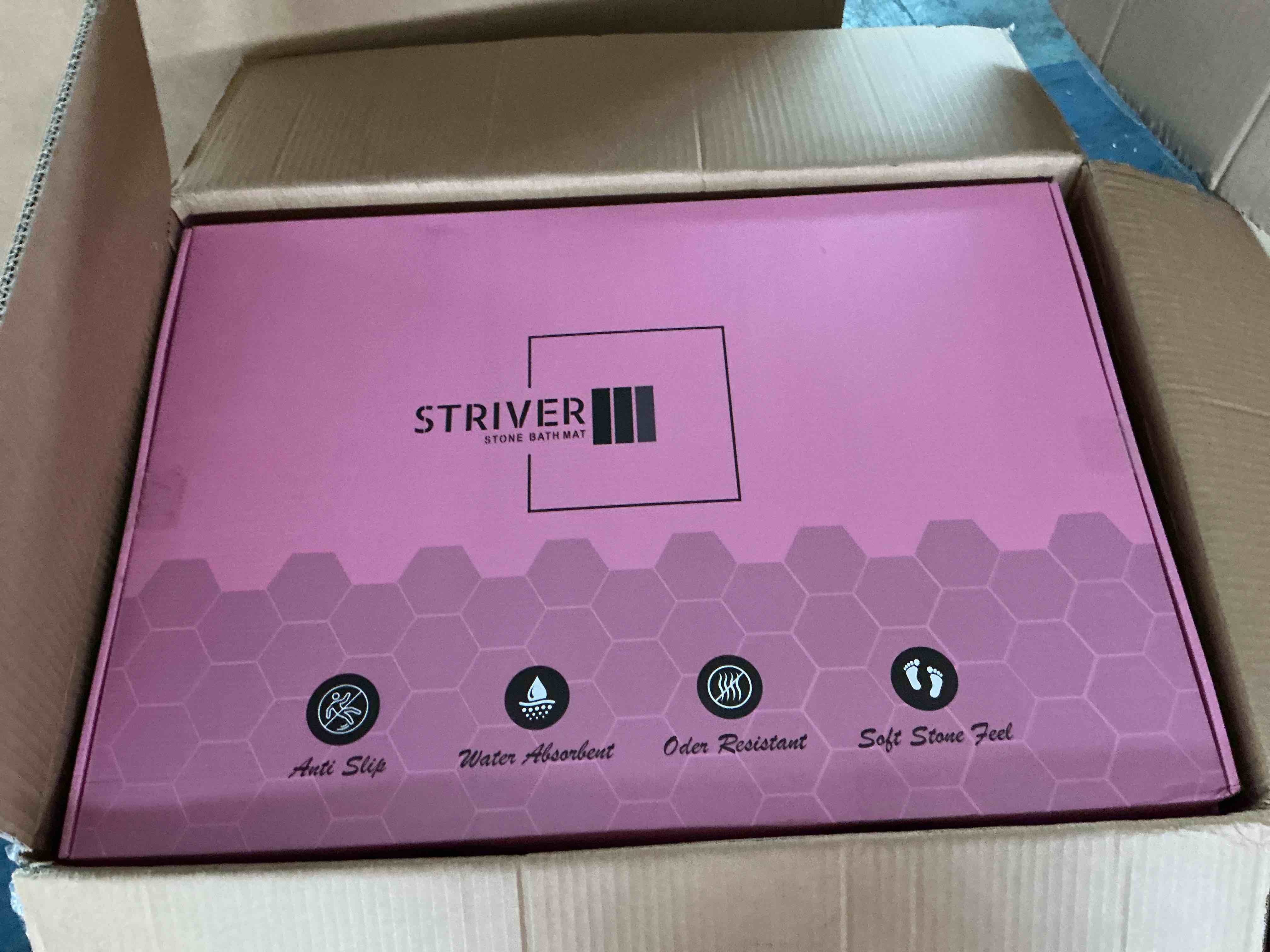 Condition photo showing New/Like New for striver stone bath mat - diatomaceous earth bath mat, super absorbent, non-slip, quick drying stone shower mat, easy to clean - ideal for bathroom, shower floor, and kitchen counter (dark grey)