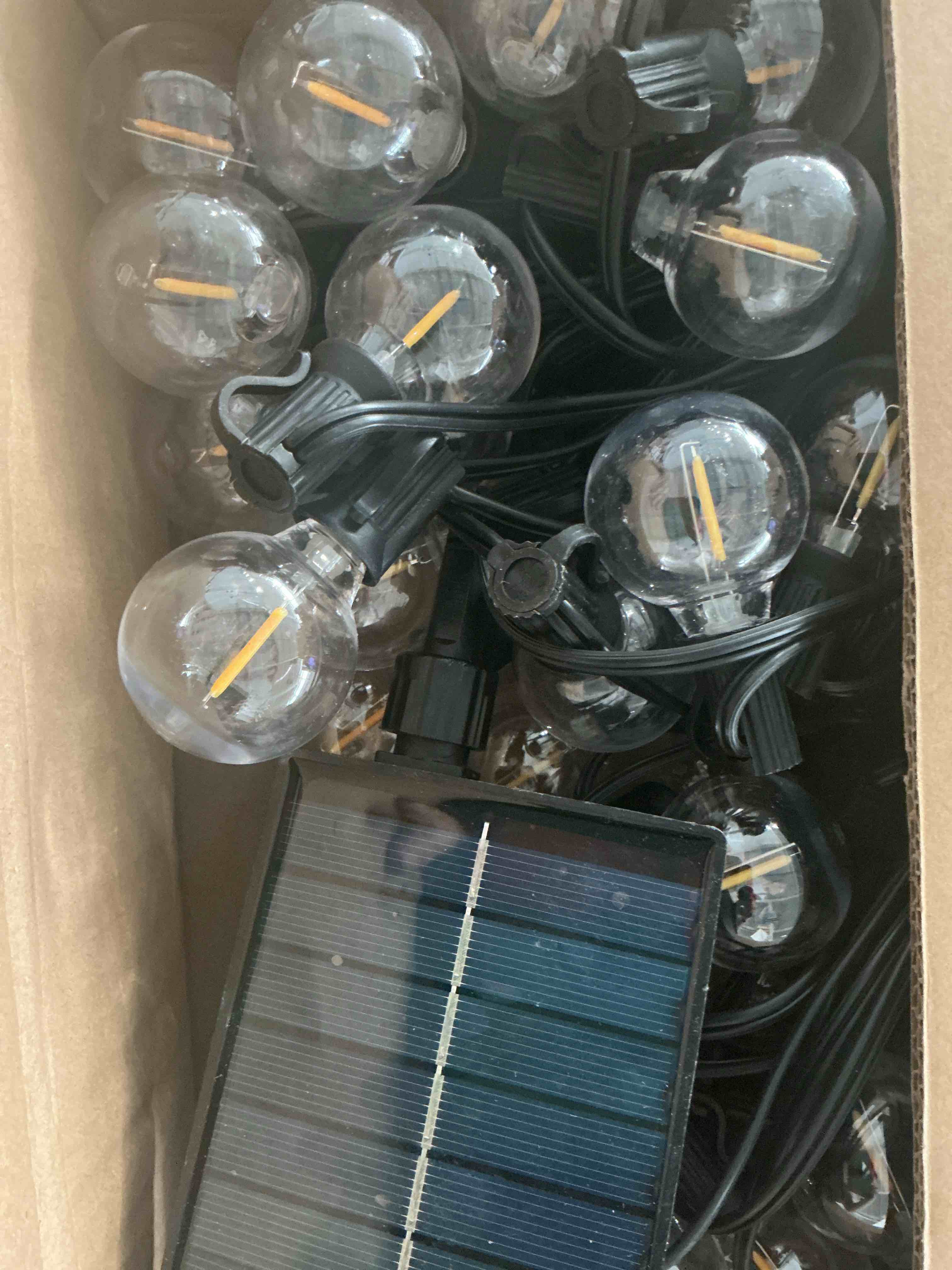 Condition photo showing New/Like New for 100ft solar string lights outdoor waterproof, 35+1 led solar powered lights with remote control, 3 light modes & dimmable, usb-c charging for patio, backyard, garden, camping