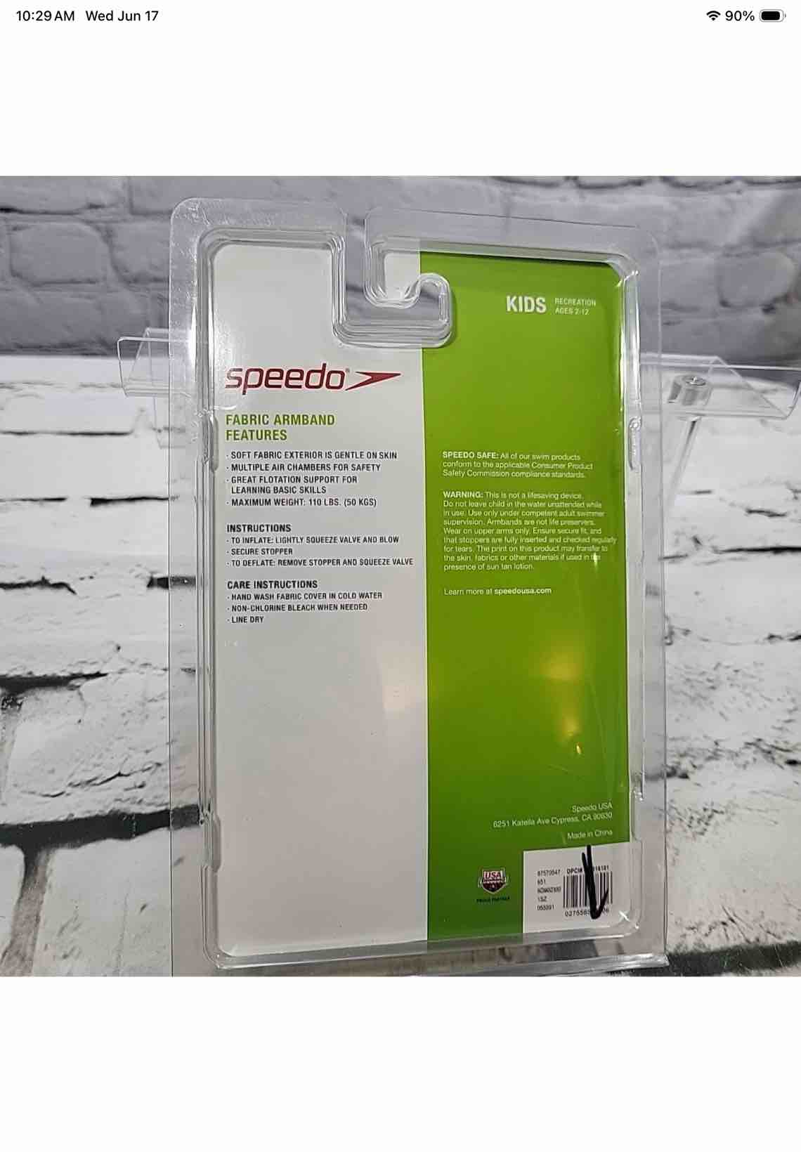 Condition photo showing New/Like New for speedo fabric armband features swim fabric, armbands kit 2 to 12