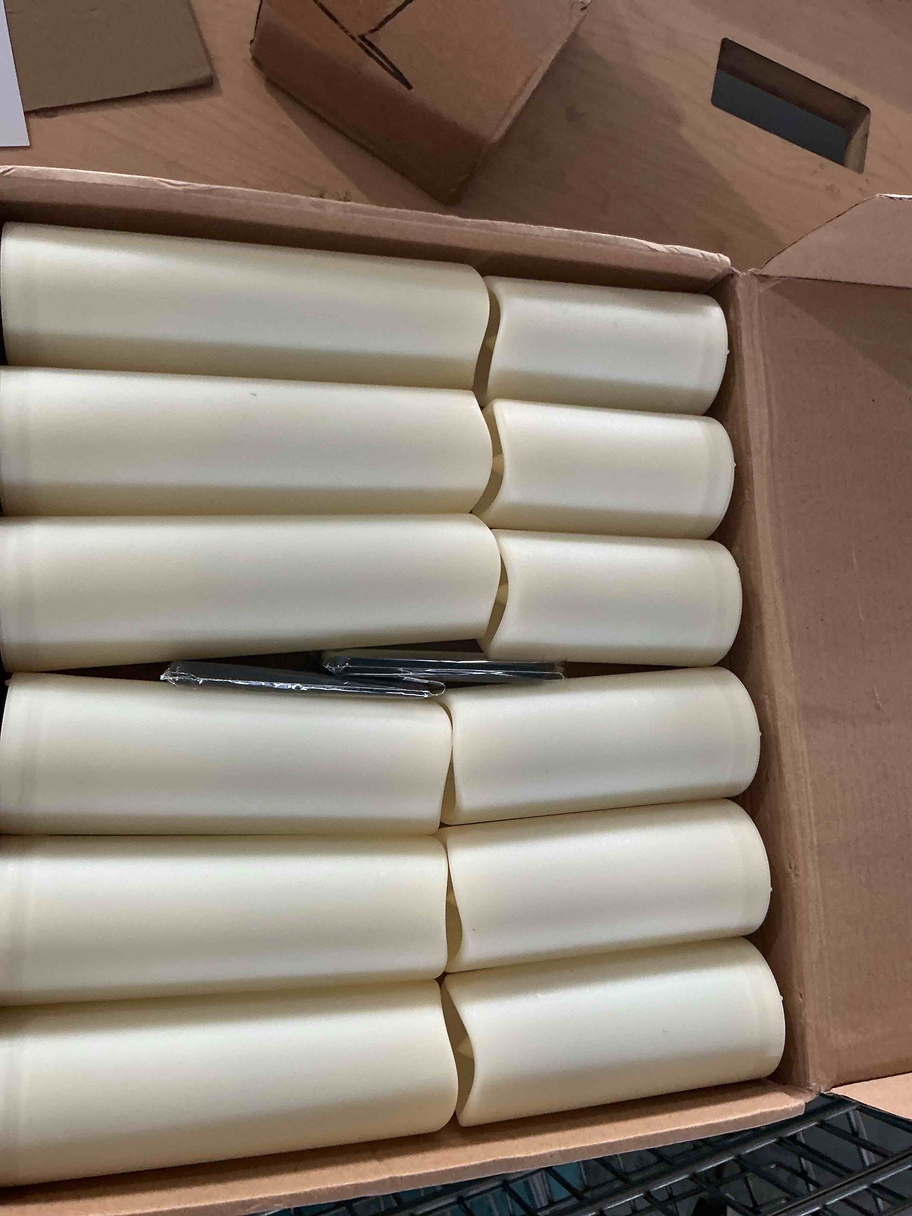 Condition photo showing New/Like New for waterproof flameless candles, 12 pc battery operated led pillar candles with 2 remote controls & timer, flickering indoor outdoor candles for wedding, patio, easter, bathroom, home decor, 4''5''6'' ivory white