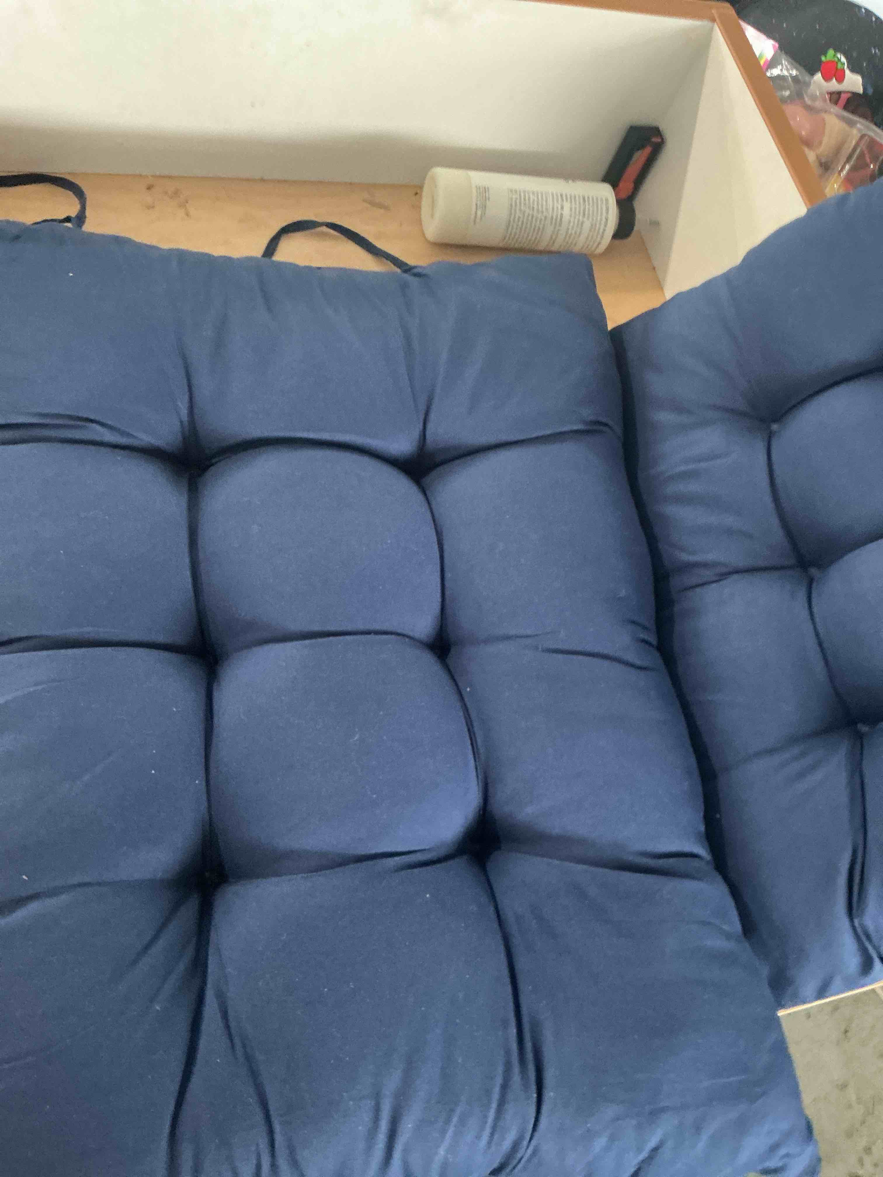 Condition photo showing New/Like New for ipynbap rocking chair cushion, waterproof and fade-resistant patio chair cushions, tufted chair pads for rocker furniture, 17x17 inch, indoor/outdoor seat cushions with ties, navy blue navy blue 17"x17"/21"x17"
