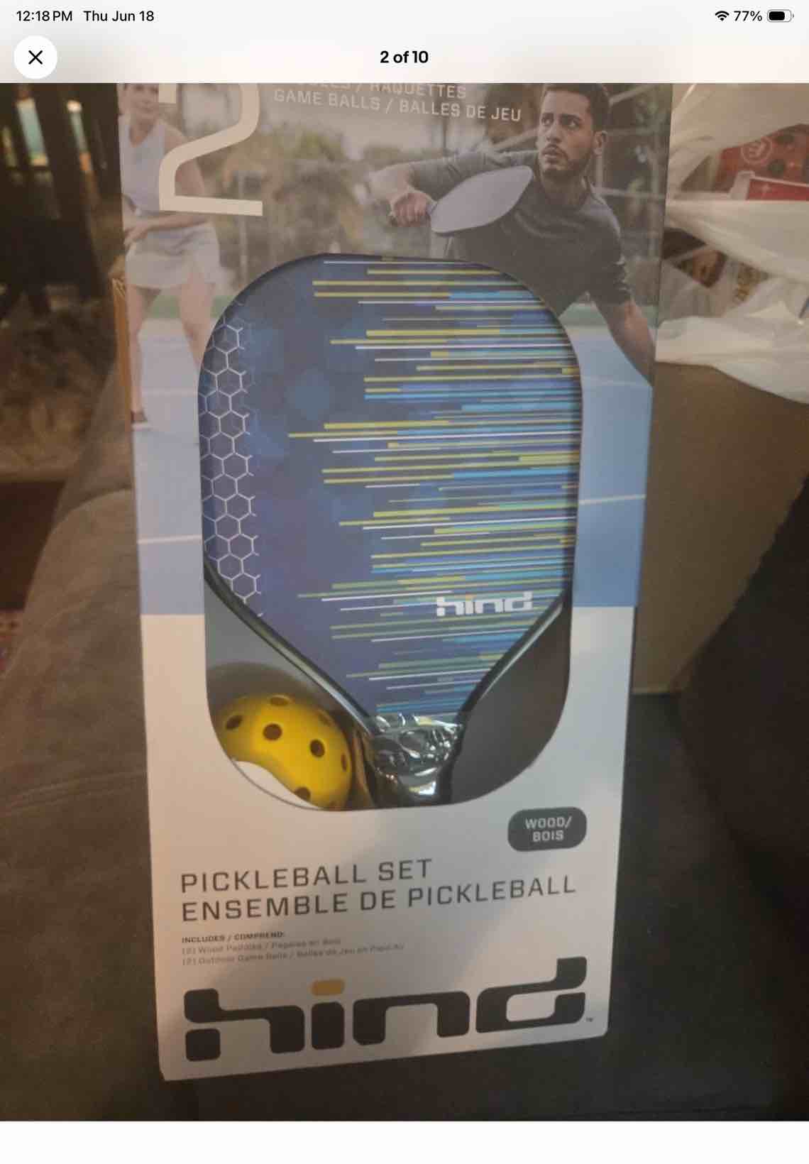 Condition photo showing New/Like New for hind – wood pickleball set two paddles and two balls
