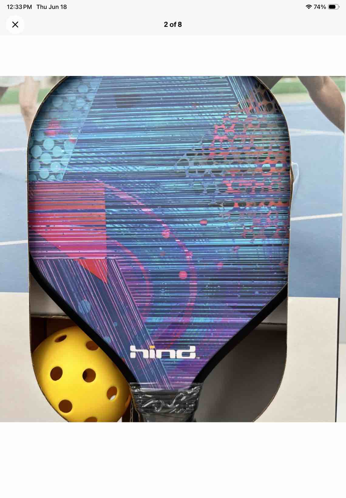 Condition photo showing New/Like New for hind pickleball set two paddles and two balls