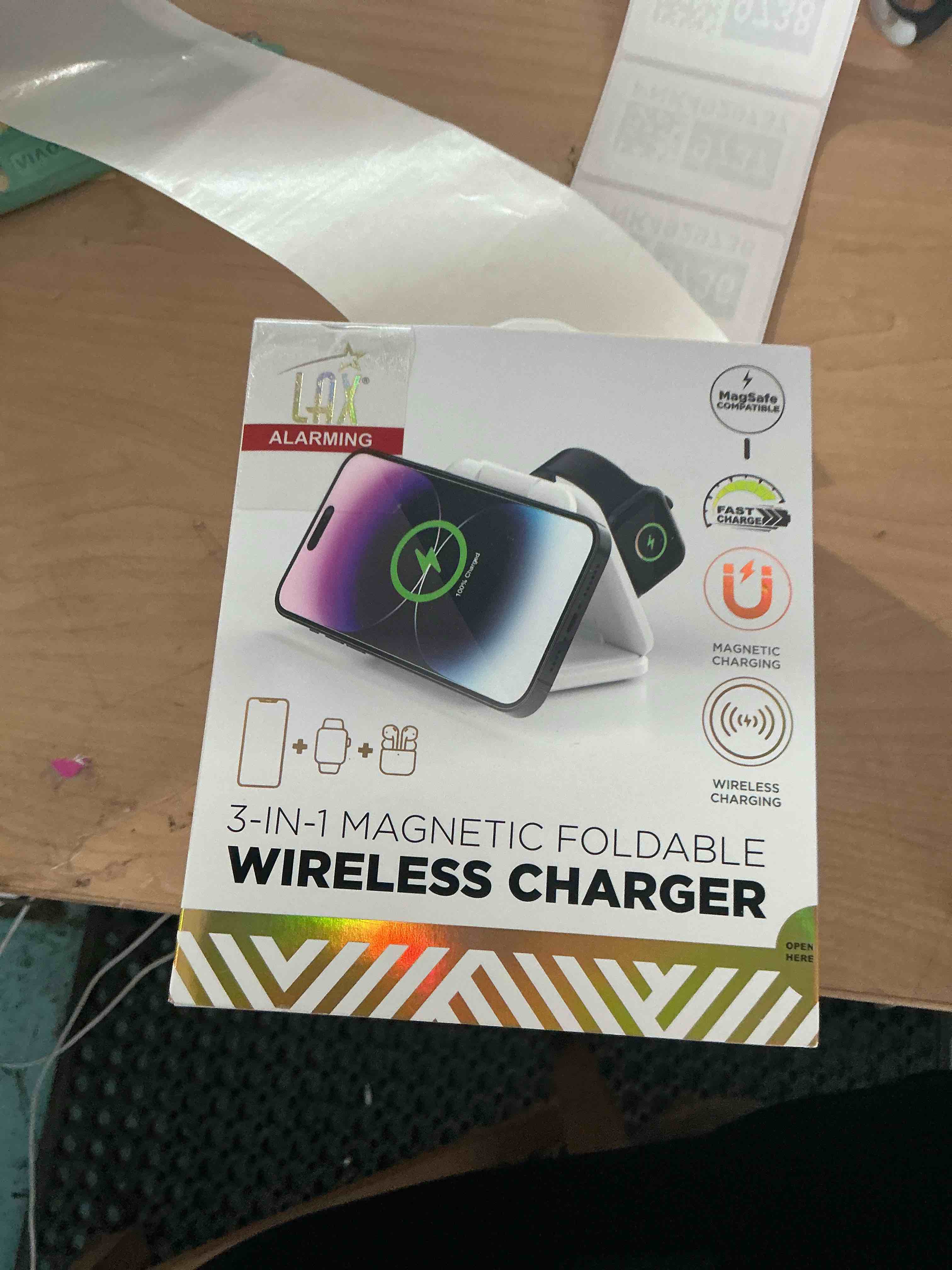 Condition photo showing New/Like New for charging station for apple multiple devices - 3 in 1 foldable magnetic wireless charger dock - travel charging pad for iphone 17 16 15 14 13 12 pro max plus watch & airpods white
