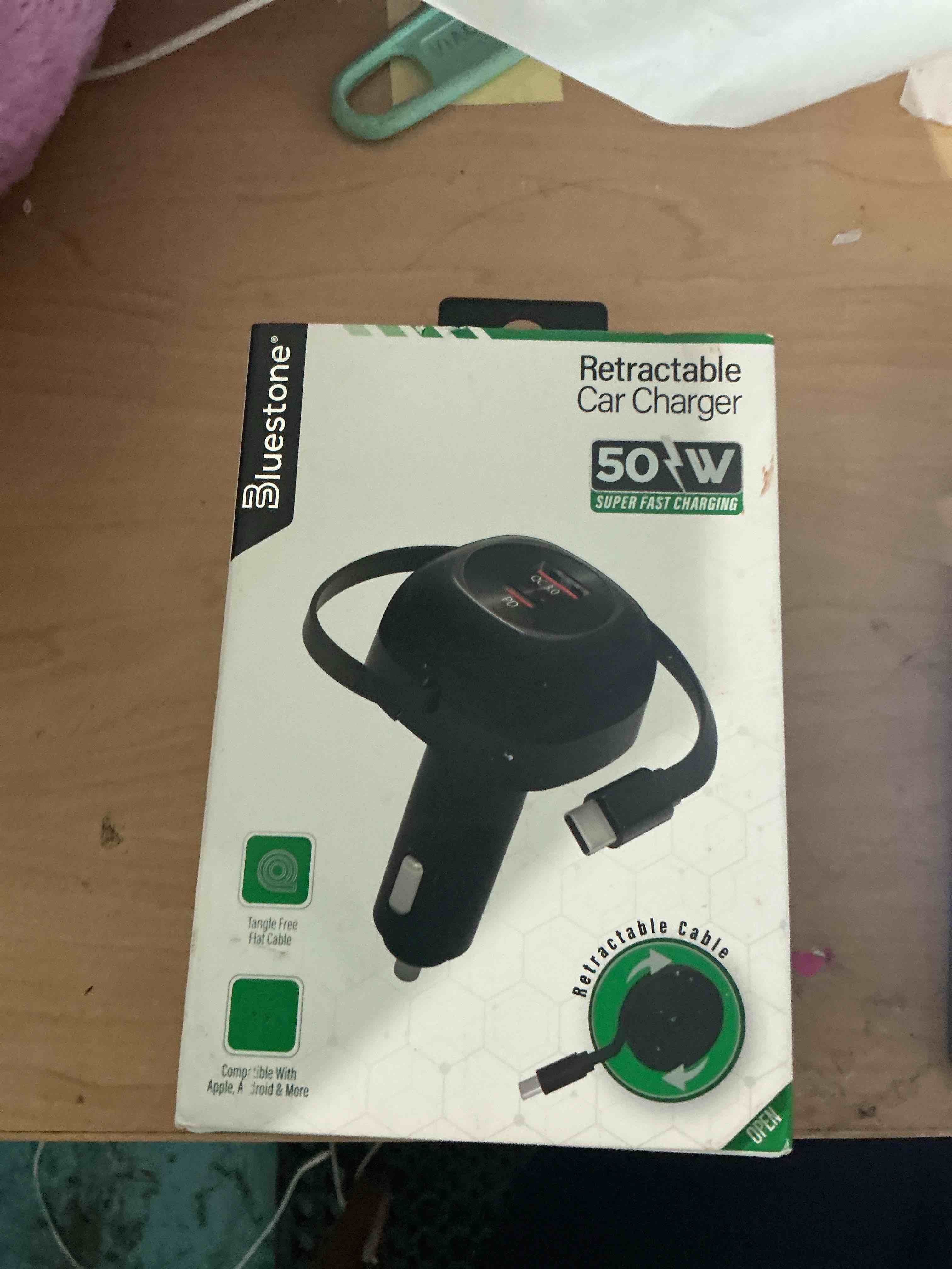 Condition photo showing New/Like New for ankuee retractable car charger, 2 in 1 super fast vehicle phone charger adapter for usb and type c with retractable cables, universal automotive charging ports with cord for phone