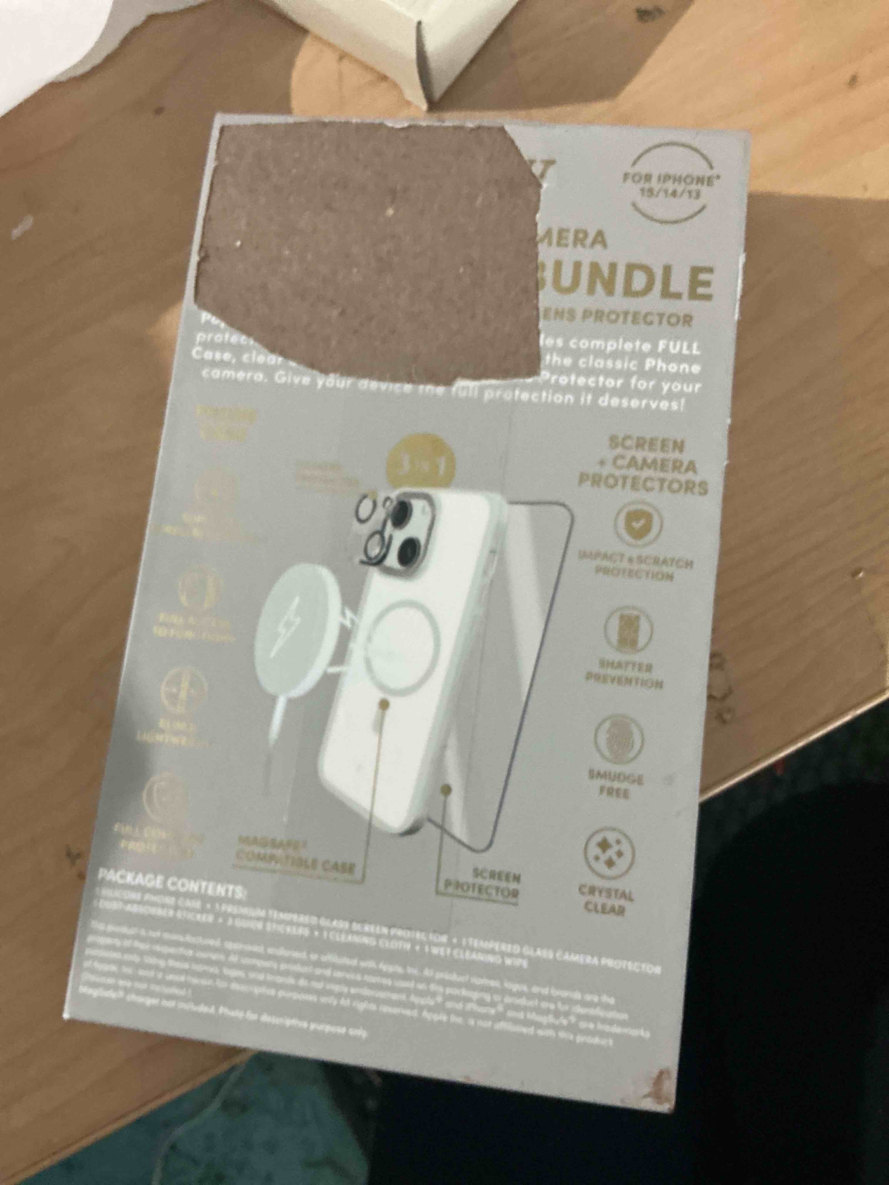 Condition photo showing New/Like New for poppy protect me three and one phone and camera protection bundle phone case screen protector, lens protector for iphone 15,14 and 13