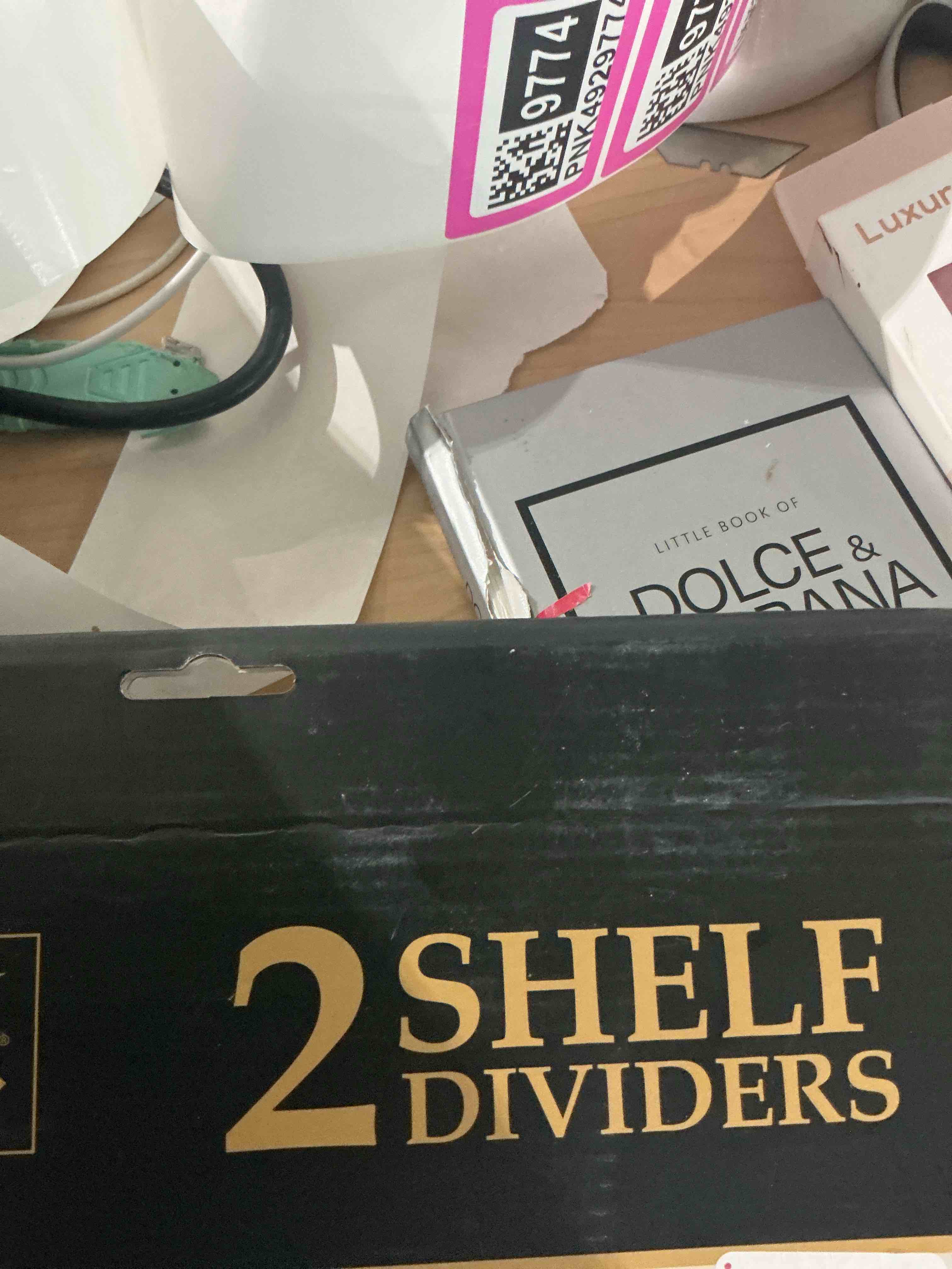 Condition photo showing New/Like New for bombay two shelf dividers durable clip on design, easy to install in move easy create separation on shelves