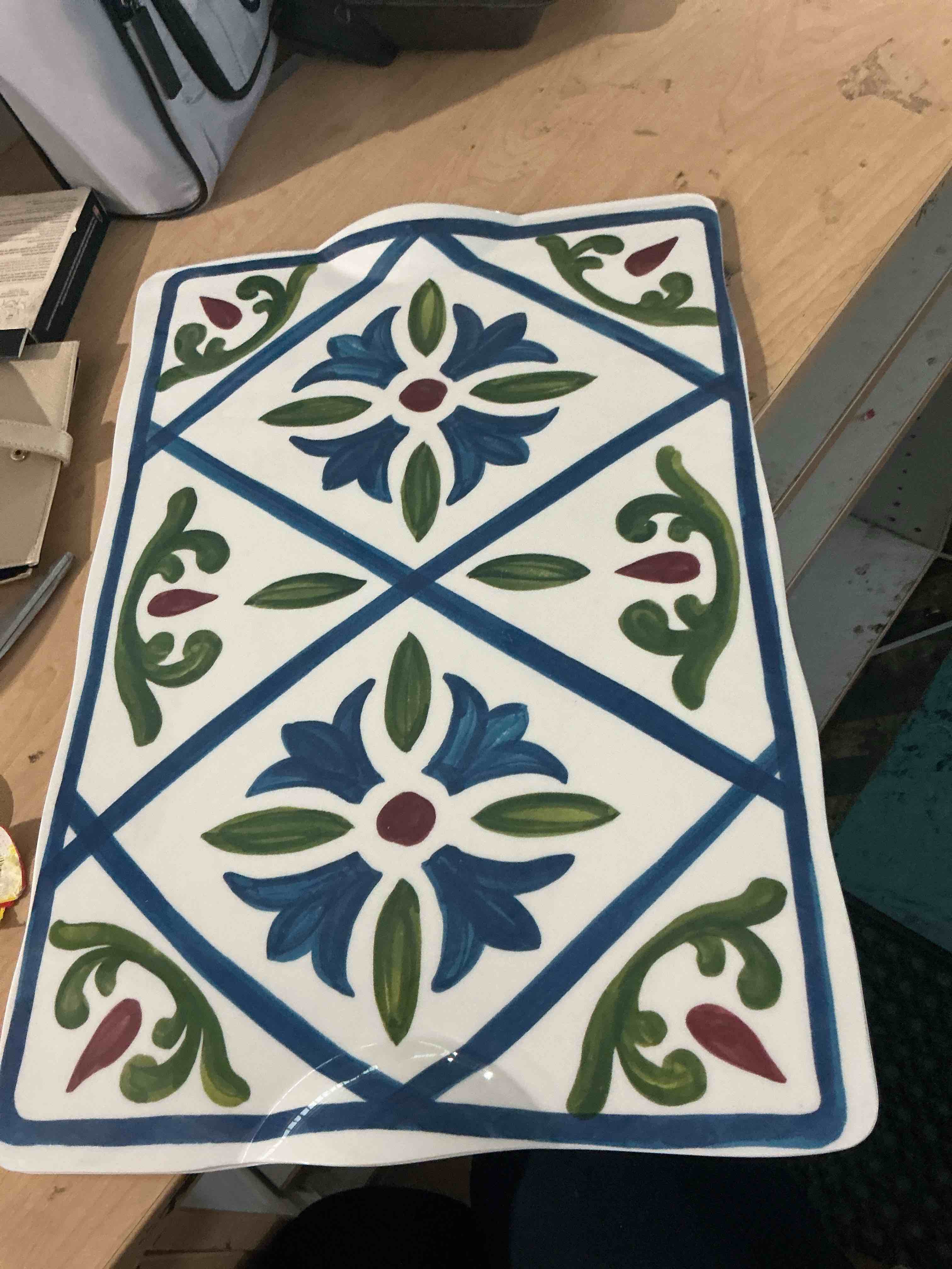 serving platter. featuring a traditional portuguese azulejo tile pattern.