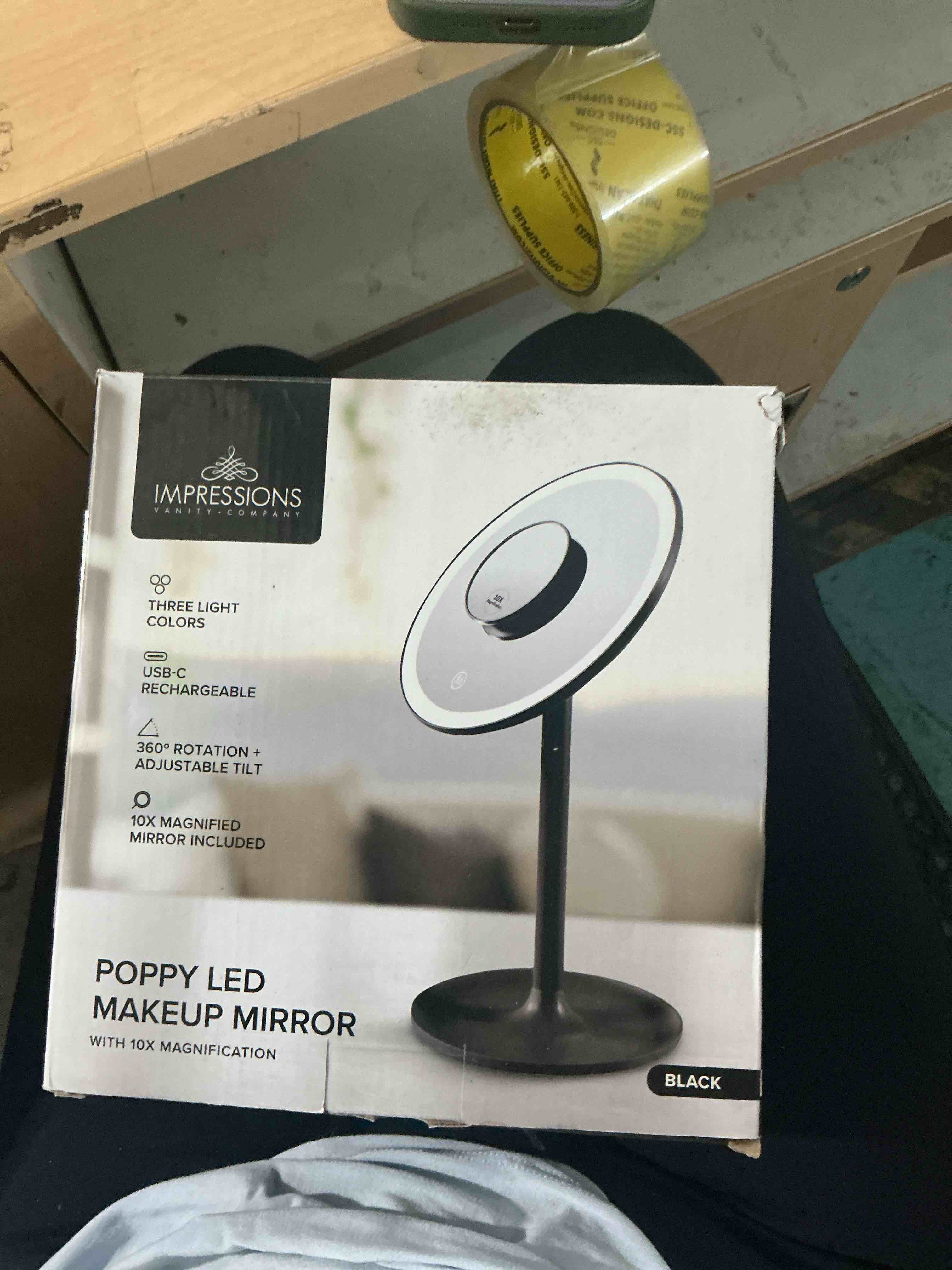 Condition photo showing New/Like New for ovente 9" rechargeable lighted tabletop makeup mirror with mini magnetic 10x magnifying mirror, touch screen dimmable led lights, portable vanity mirror perfect for bathroom or travel, white mot22w