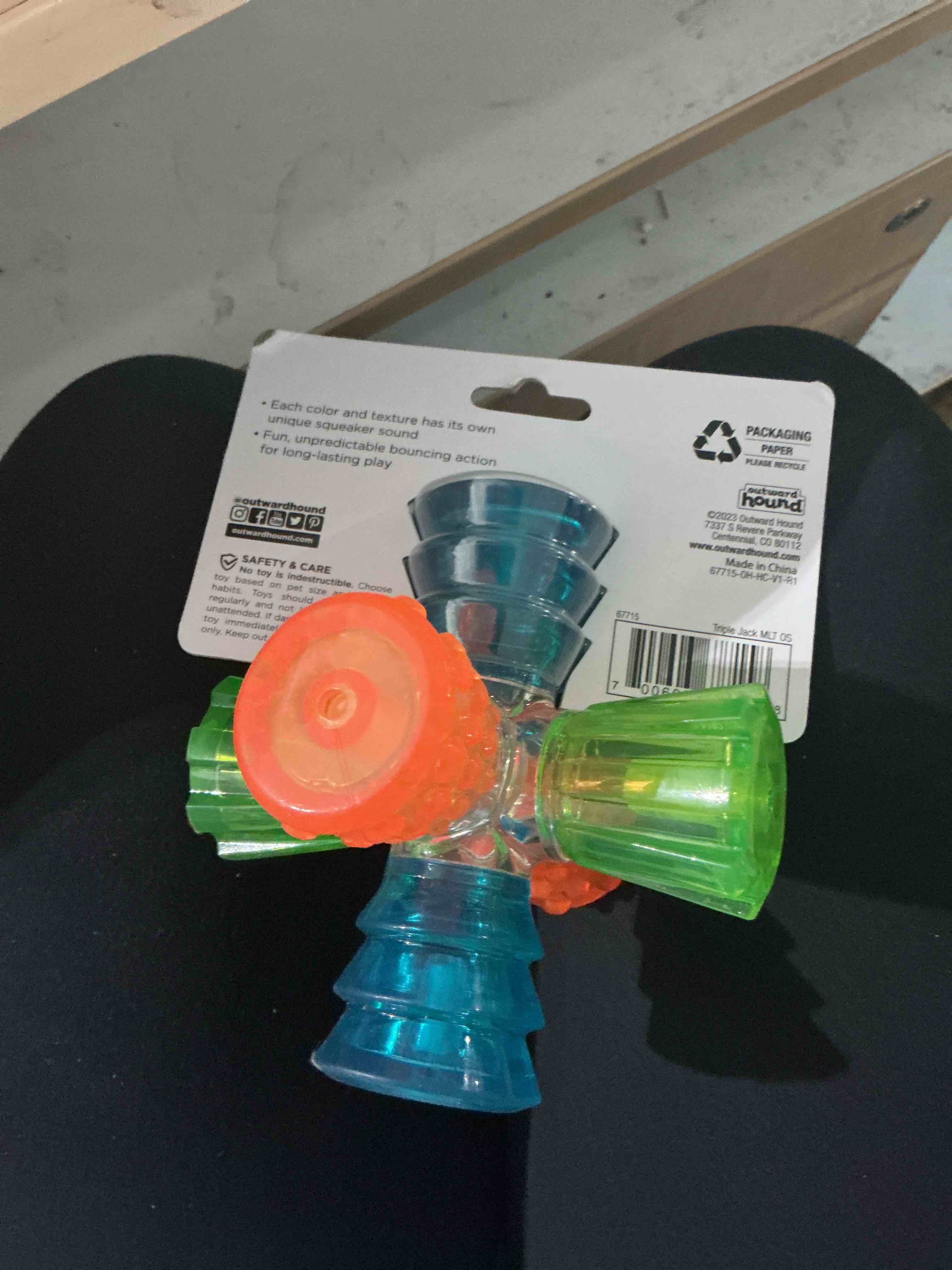 Condition photo showing New/Like New for outward hound triple jack interactive multi-squeak dog toy