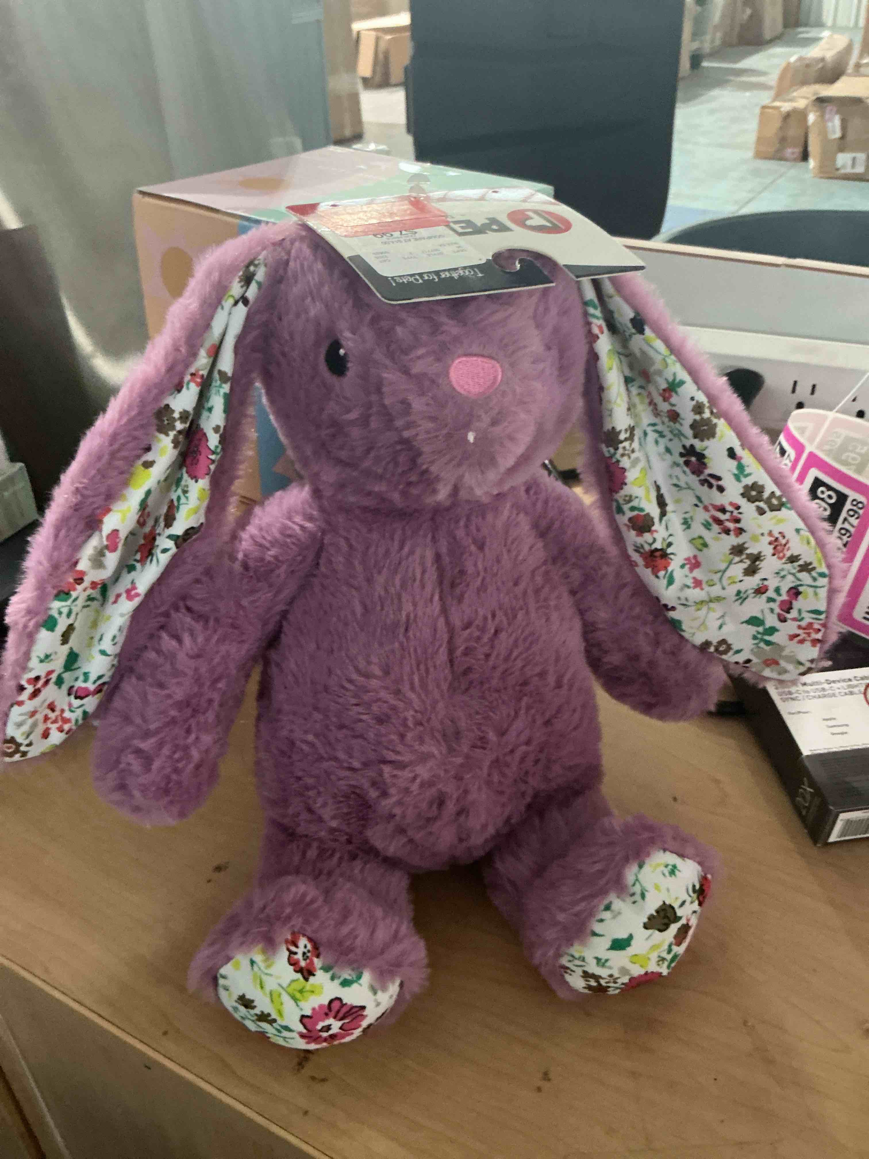 Condition photo showing New/Like New for petlou dog plush toys,crinkle toy, interactive stuffed squeaky toys chew for medium small large dogs,cute (15" promo rabbit-lavender)