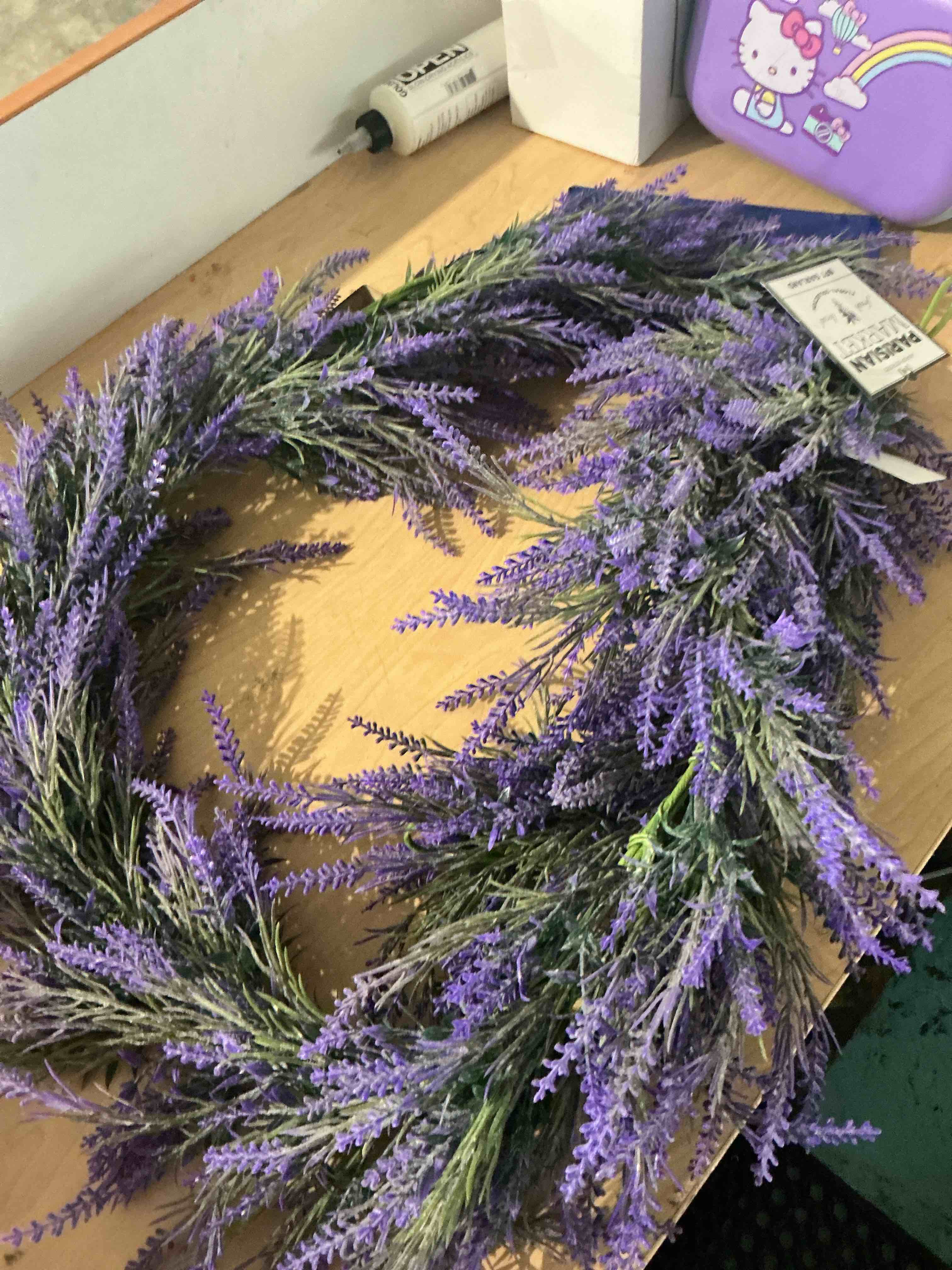 Condition photo showing New/Like New for 6 feet artificial lavender garland, purple floral decorator for wedding and home