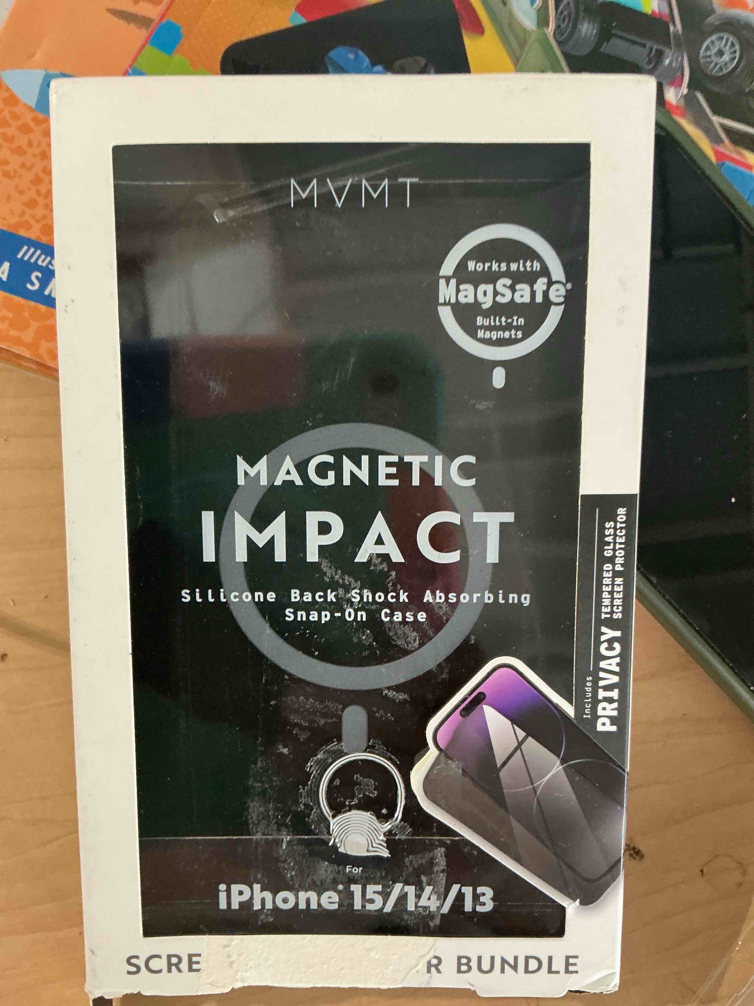 Condition photo showing New/Like New for mvmt magnetic impact silicone black shock absorbing snap on case iphone 15,14,13