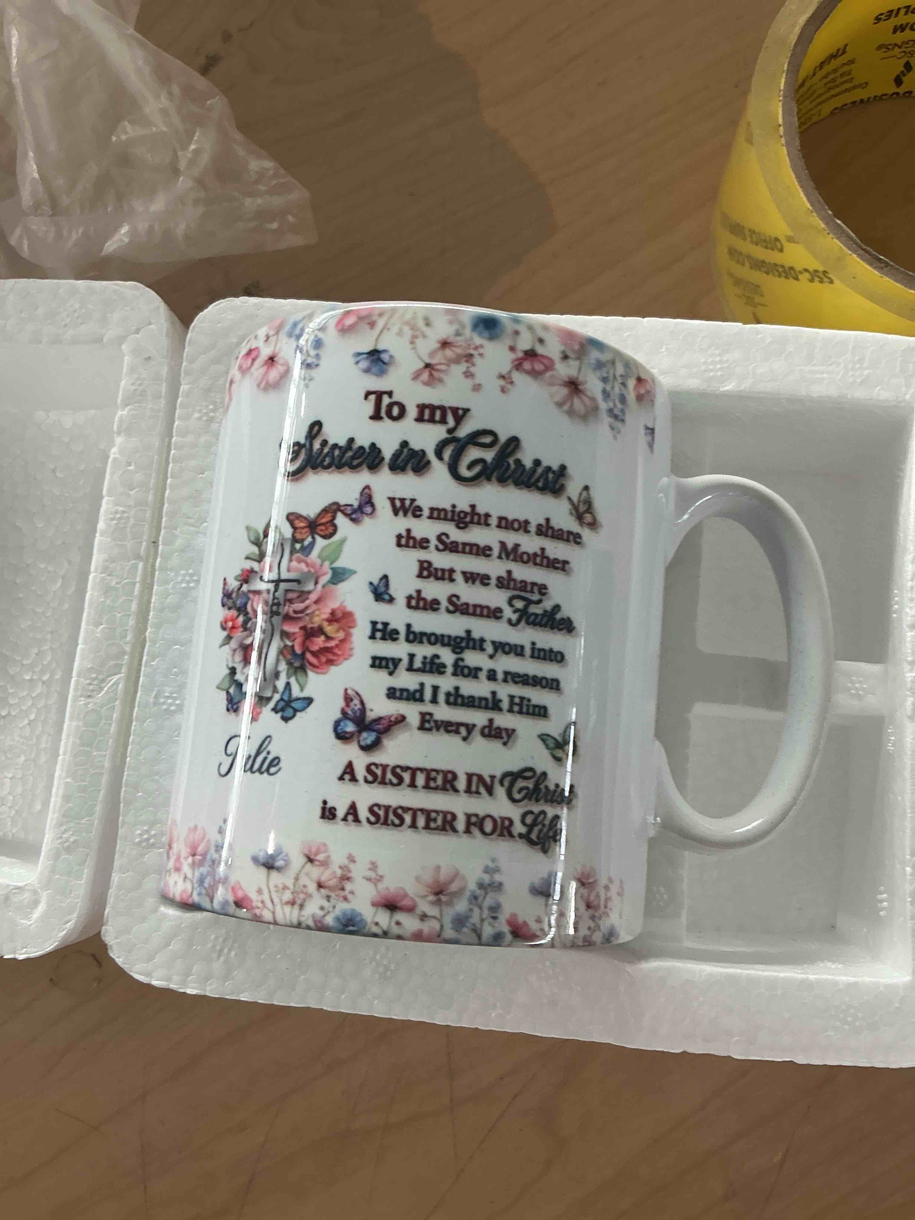 Condition photo showing New/Like New for joymade ceramic coffee mug - to my sister in christ