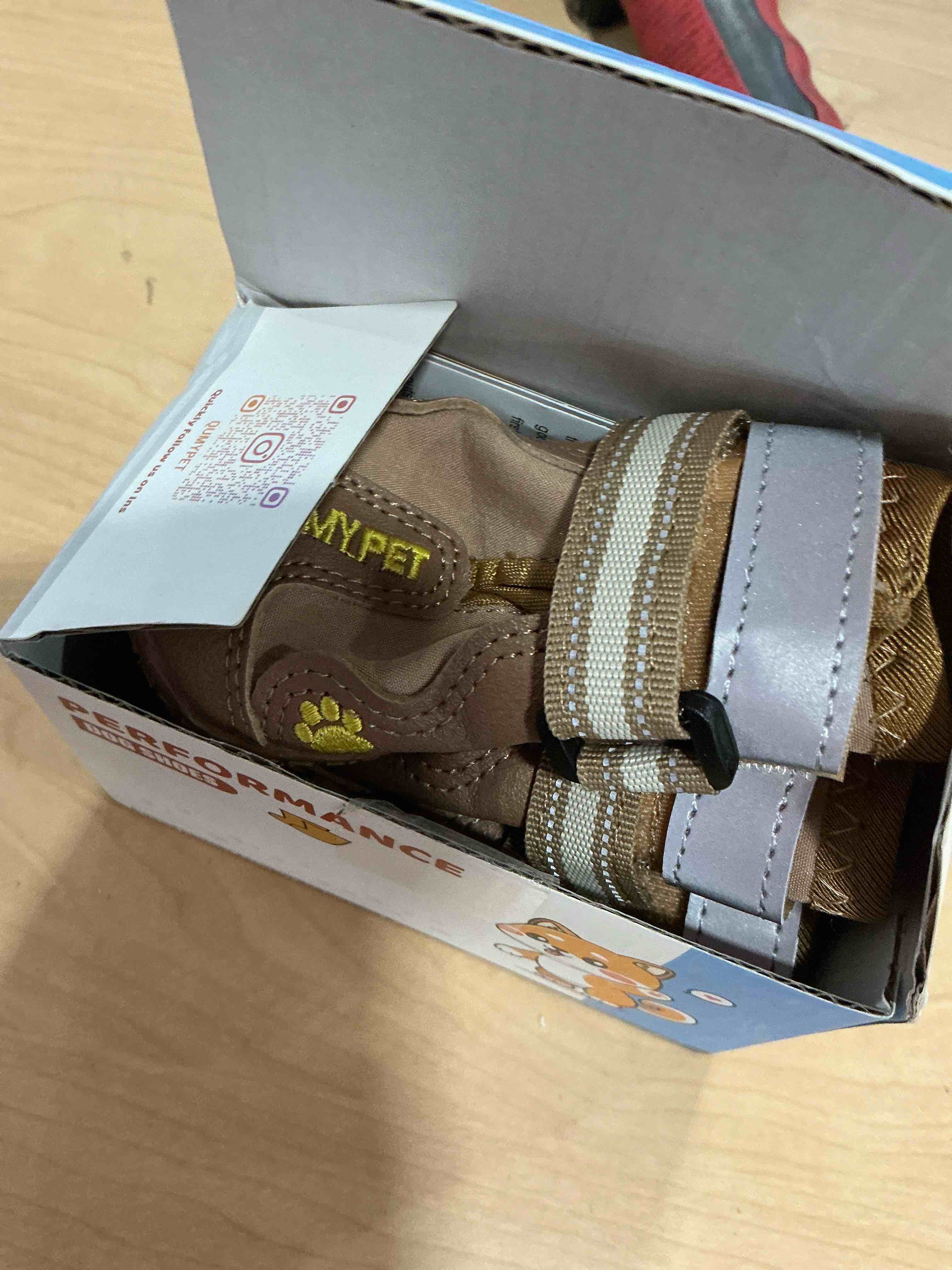 Condition photo showing Good Condition for qumy dog shoes for large dogs, medium dog boots & paw protectors for winter snowy day, summer hot pavement, water-resistant in rainy weather, outdoor walking, indoor hardfloors skid-resistant sole khaki size 1: 1.8''x2.3''(w*l) (pack of 4)