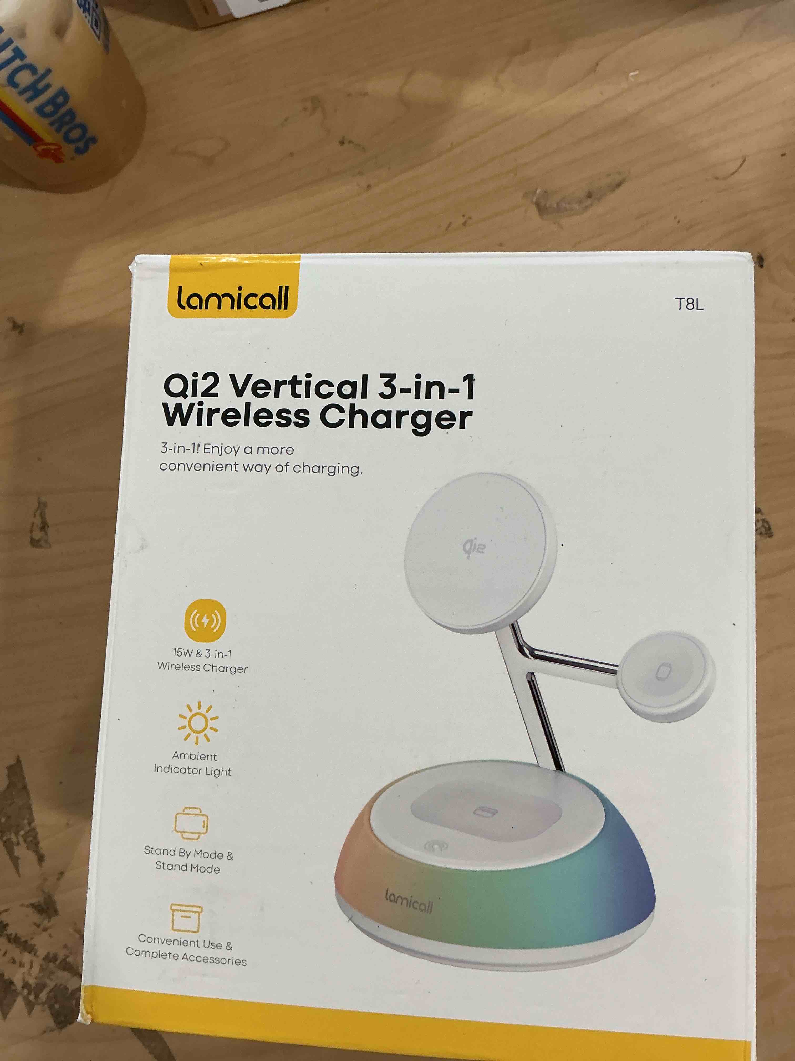 Condition photo showing Good Condition for lamicall 4-in-1 qi2 certified wireless charging station for apple magsafe, [led night light] 15w fast magnetic charger stand gifts for iphone 17 16 15 14 13 series, apple watch, airpods, 30w adapter white middle