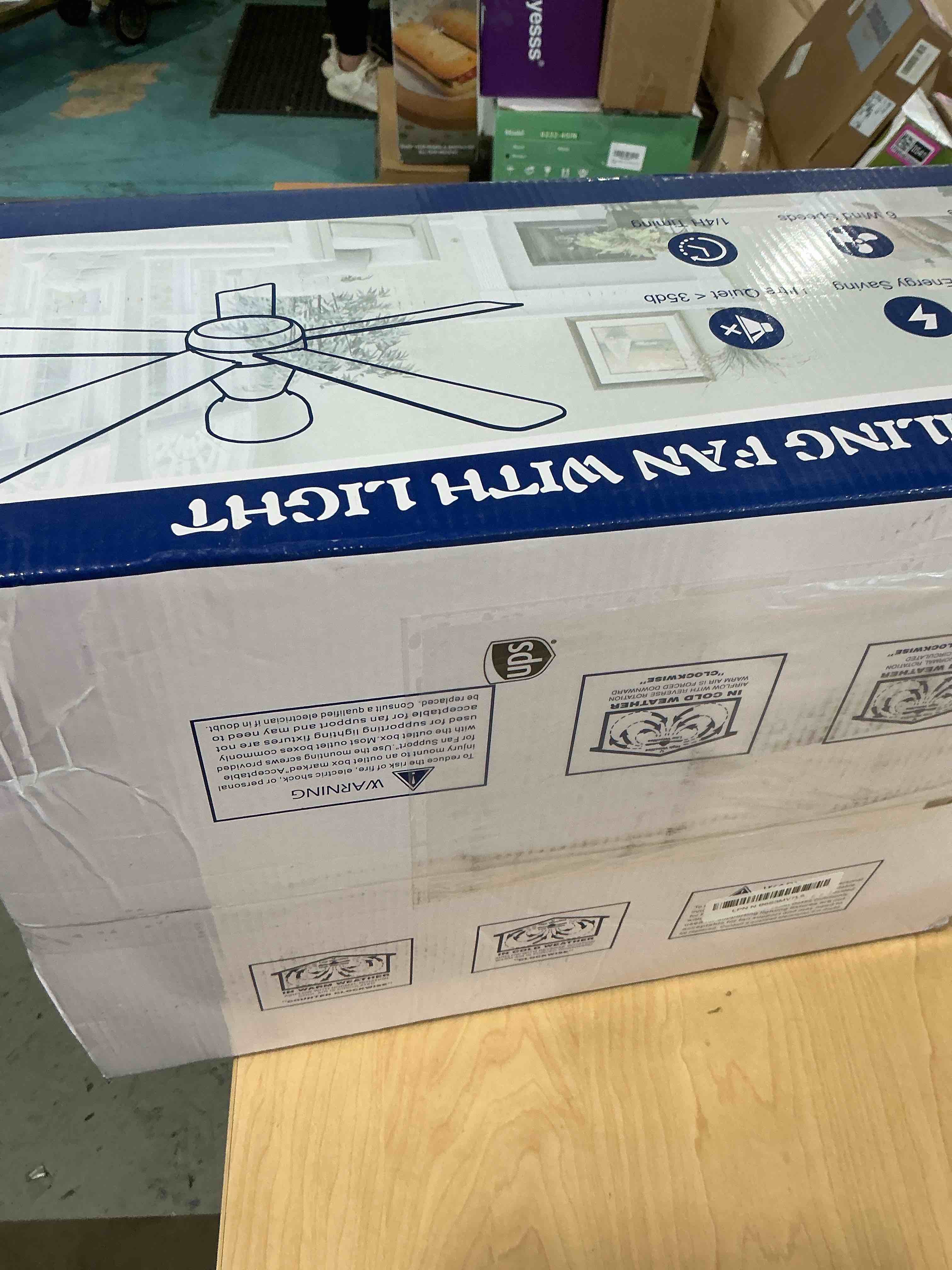 Condition photo showing New/Like New for 46 inch ceiling fans with lights, white flush mount ceiling fan with remote, 3cct, led dimmable, reversible, 6 fan speeds, quite low profile ceiling fan with lights modern bedroom kitchen indoor 46in white