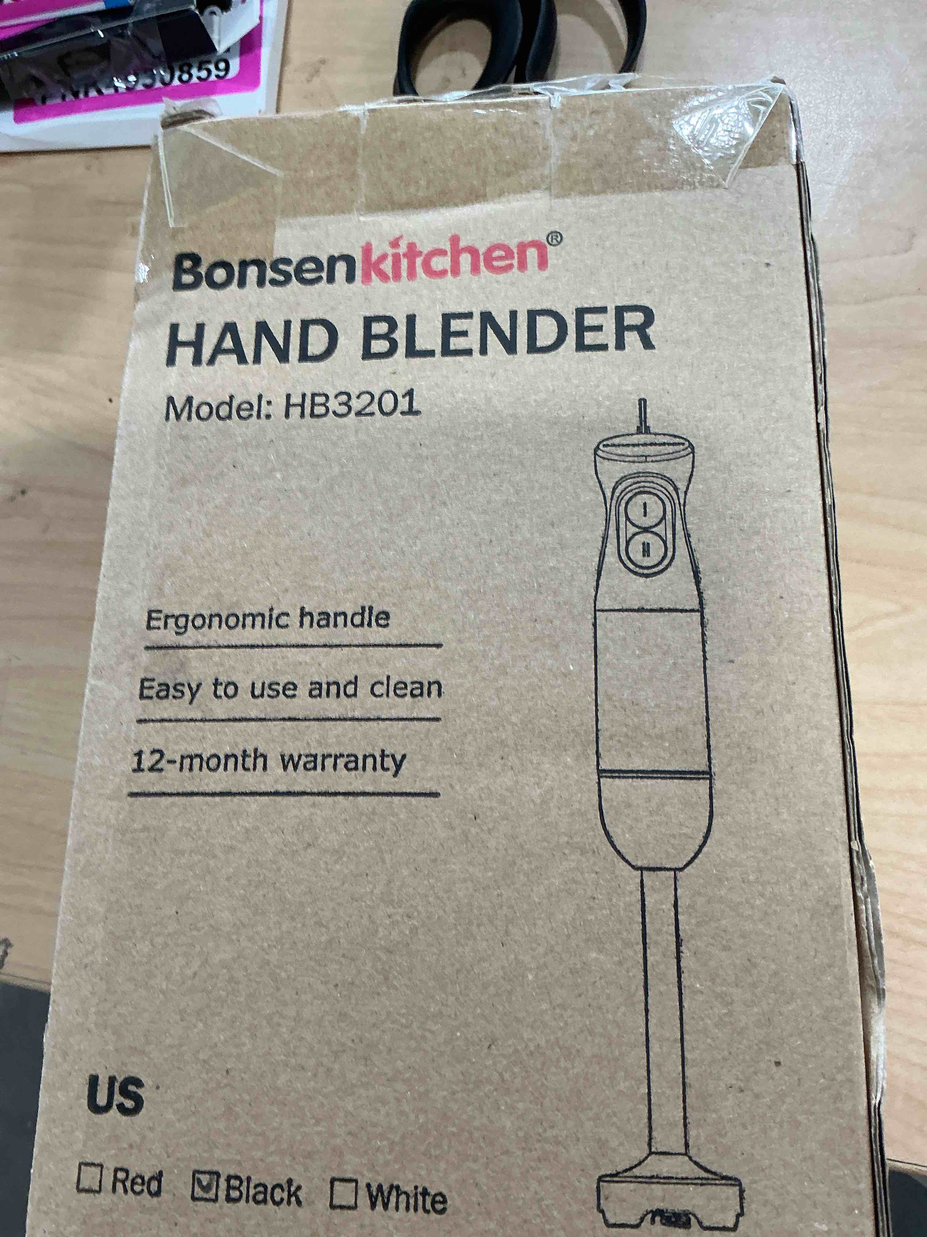 Condition photo showing Good Condition for bonsenkitchen hand blender, immersion blender with 2 mixing speed, electric handheld mixer portable stick mixer with stainless steel blades for soup, smoothie, puree, baby food 1-basic-black