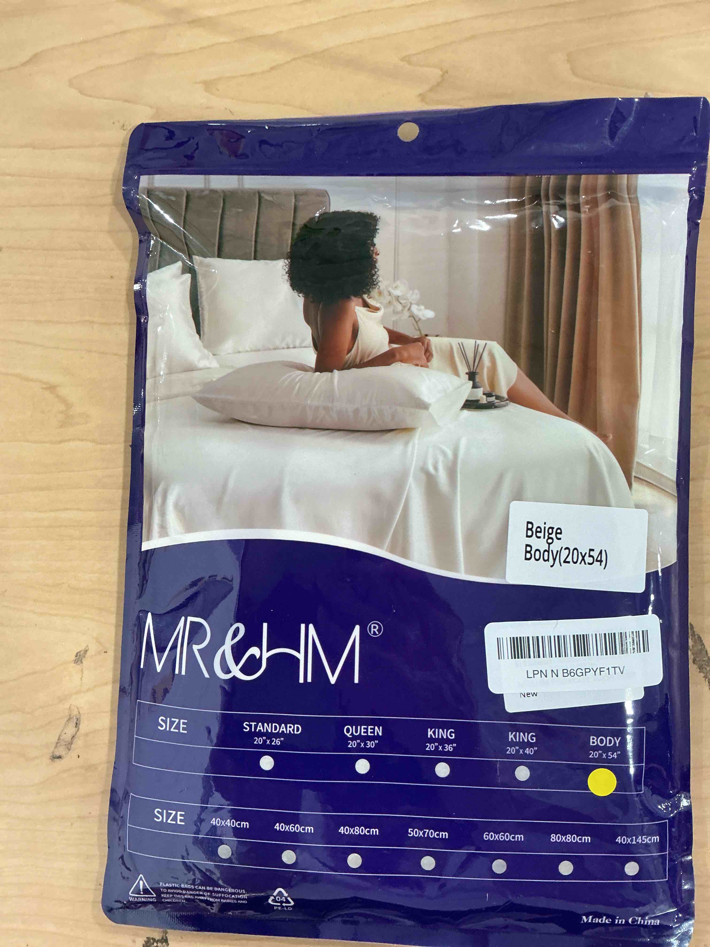 Condition photo showing New/Like New for mr&hm satin body pillow cover, soft and breathable body pillow case with envelope closure, cooling and silky long pillowcase for hair and skin,grey (20x54, beige) 08- beige body(20"x54")