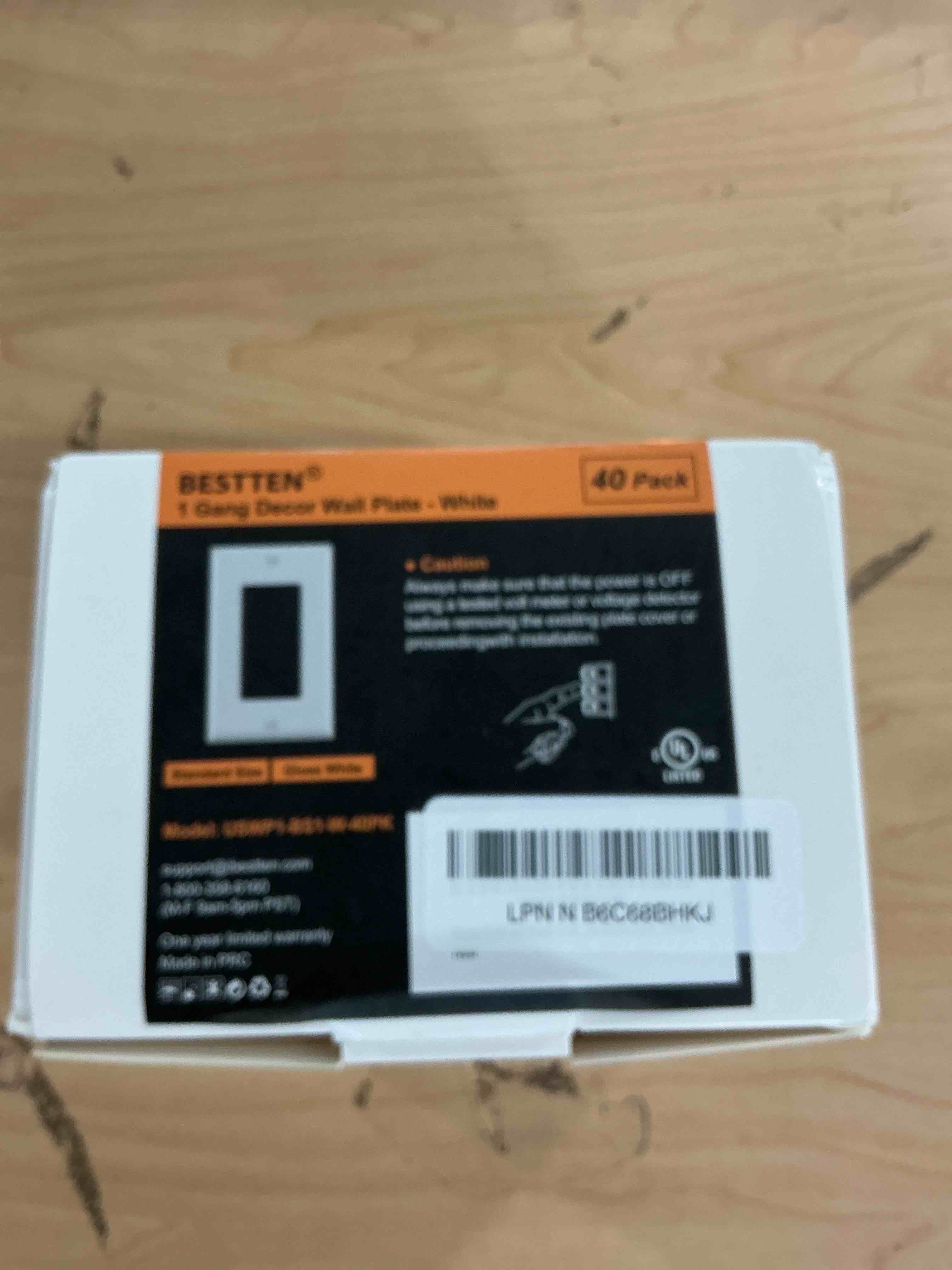 Condition photo showing New/Like New for bestten 40 pack 1-gang switch plates, electrical outlet receptacle covers, unbreakable polycarbonate light switch cover, standard size 2.76” x 4.5”, ul listed, contractor pack, white 1 gang 40pk gloss white
