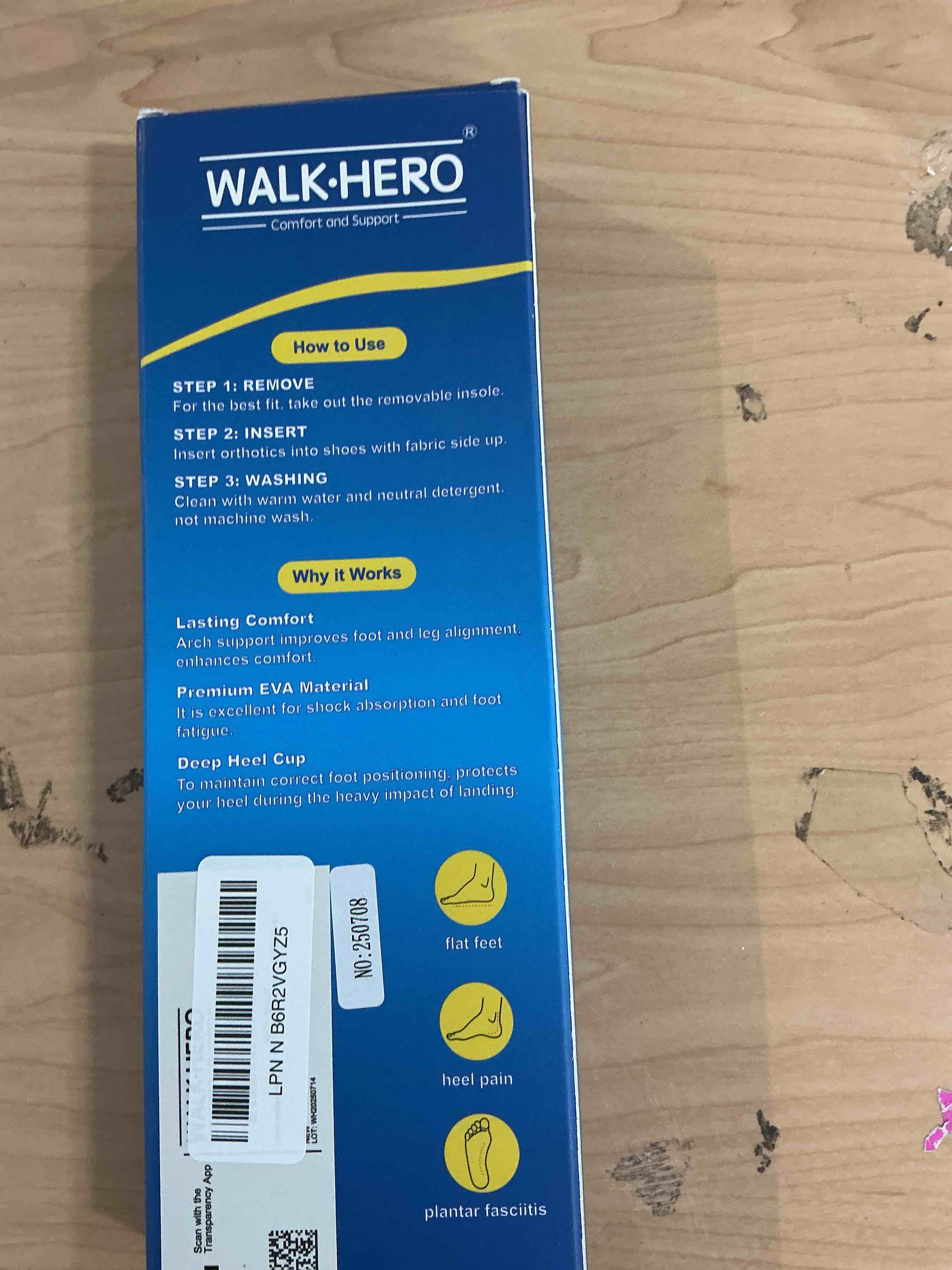 Condition photo showing New/Like New for plantar fasciitis insoles for men women - orthotics inserts, shoe insoles arch support flat feet inserts work boot insoles for standing all day (mens 7-7 1/2 | womens 9-9 1/2) blue mens 7 - 7 1/2 | womens 9 - 9 1/2
