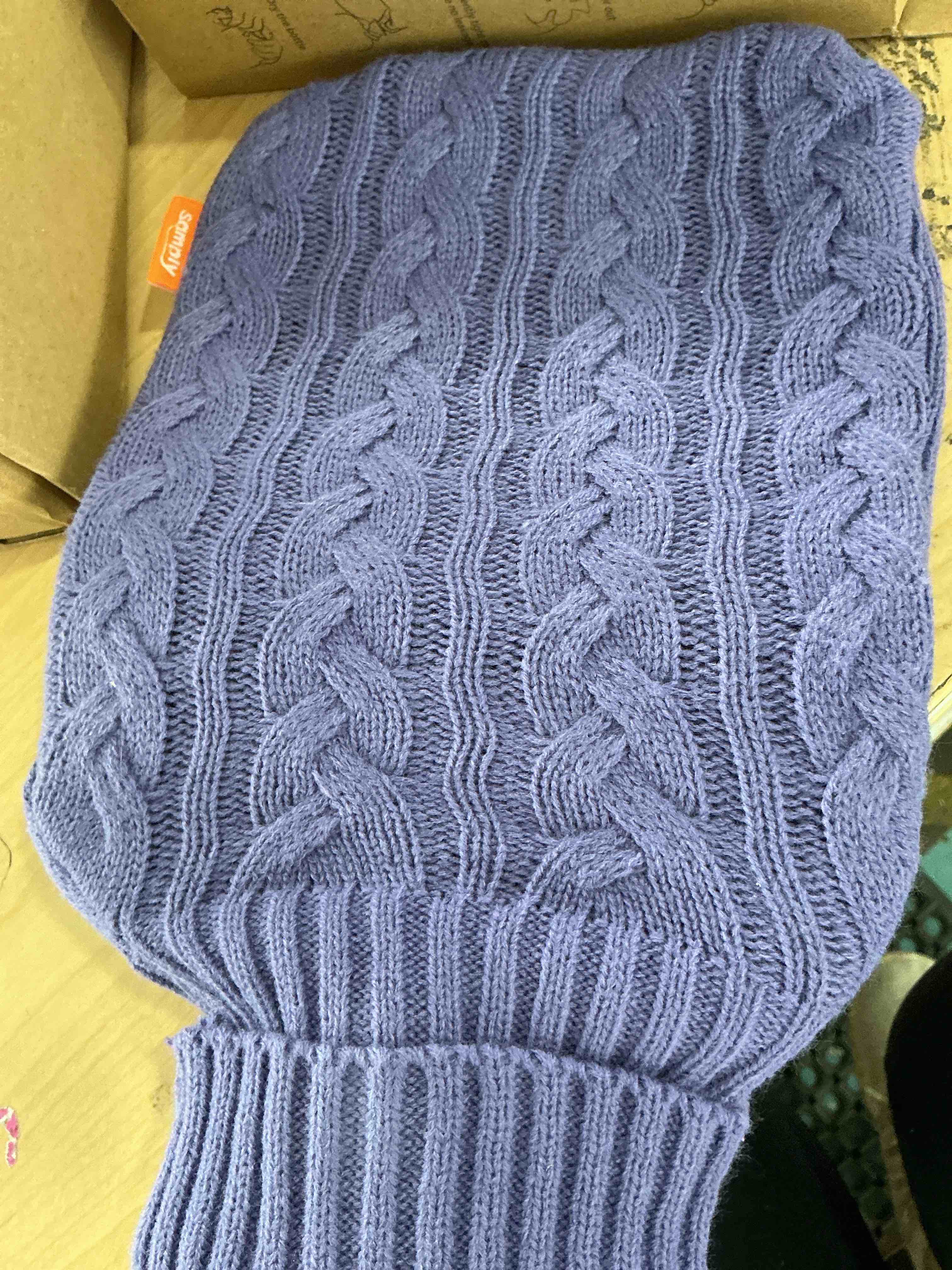 Condition photo showing New/Like New for samply hot water bottle with knitted cover, 2l hot water bag for hot and cold compress, hand feet warmer, ideal for menstrual cramps, neck and shoulder pain relief, purple