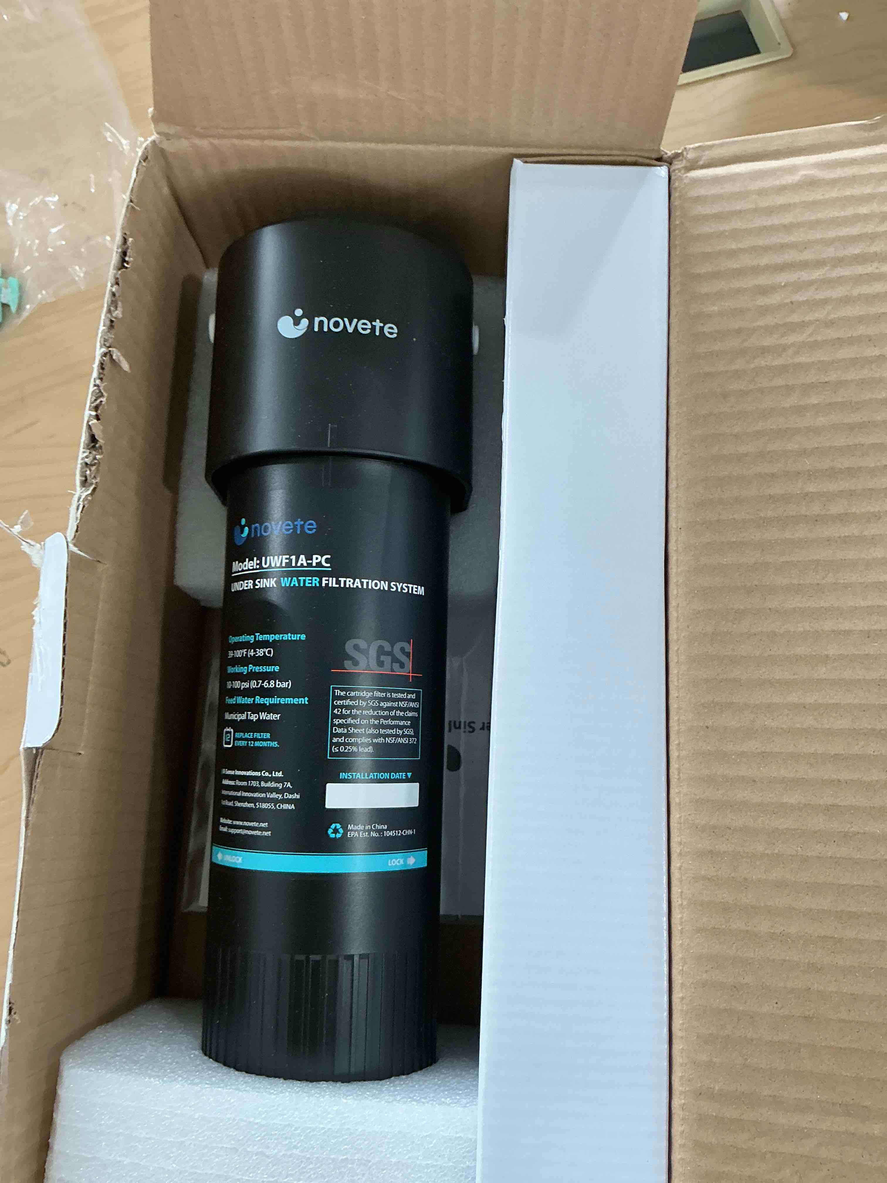 Condition photo showing Good Condition for novete under sink water filter, upgraded 30k gallons, nsf/ansi42 &372 certified, reduces 99.5% chlorine, lead, pfoa/pfos, bad taste, direct connect to kitchen faucet, usa tech, uwf1a-pc-1, black black braided hoses upgrade
