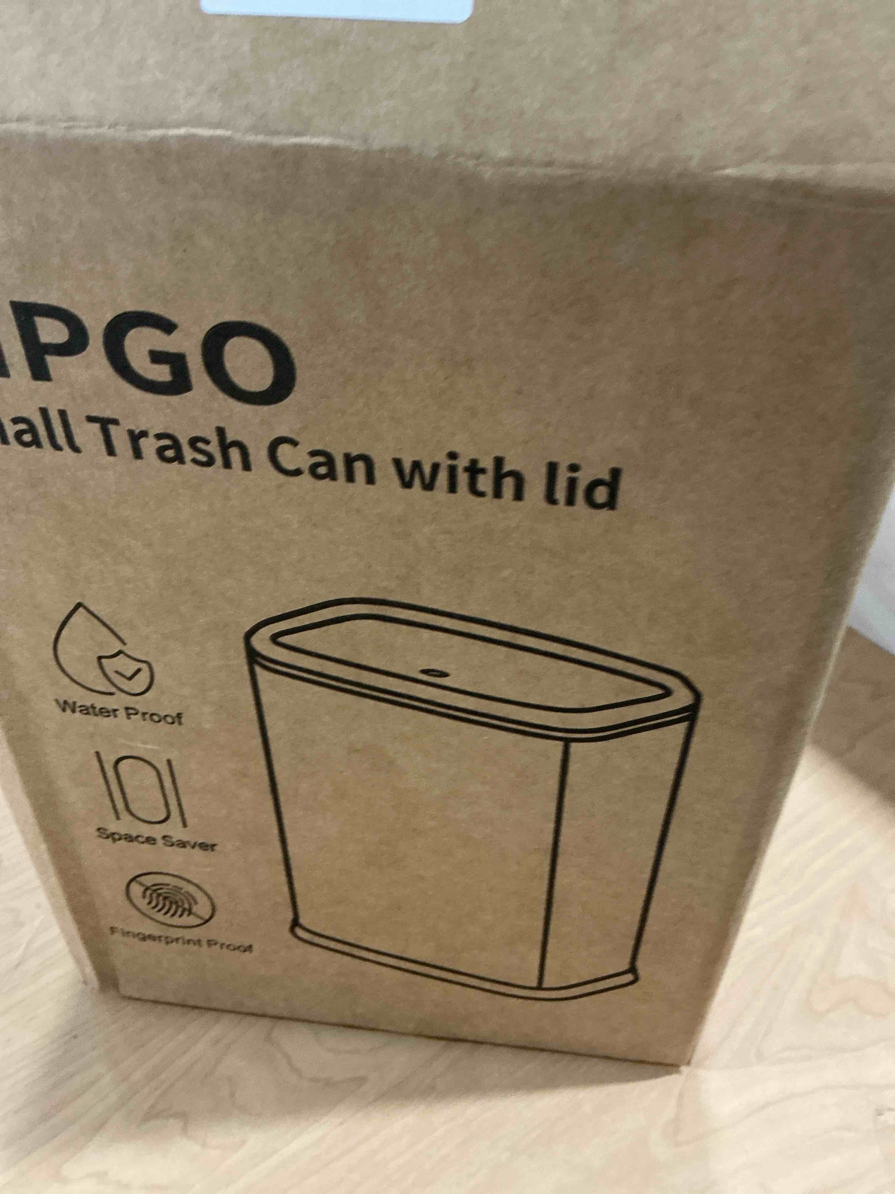 Condition photo showing New/Like New for tipgo bathroom trash can with lid, 2.1 gallon / 8 liter small garbage can, press top bin, stainless steel wastebasket with pop-up lid for bedroom, living room, office (white)