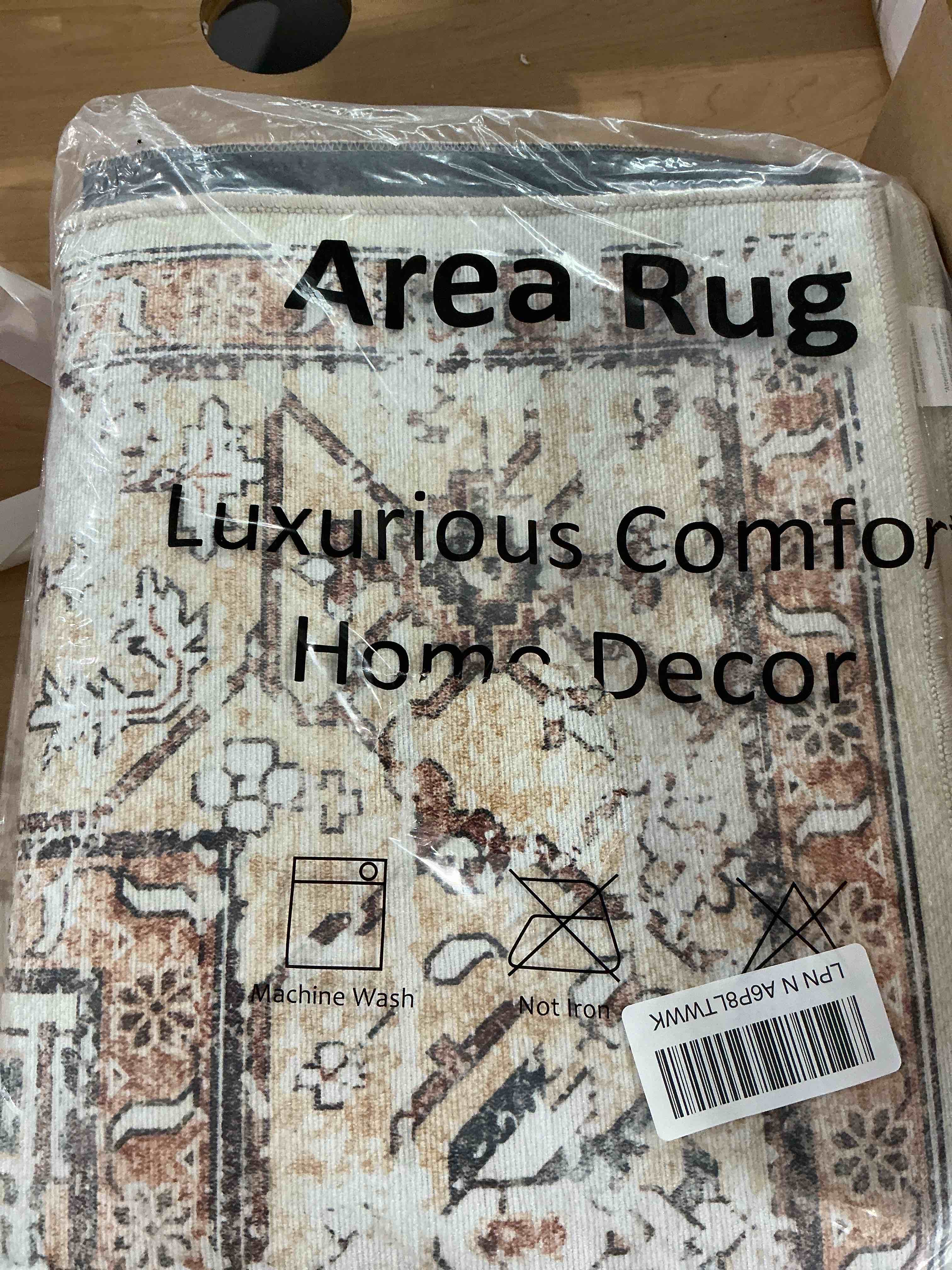 Condition photo showing New/Like New for washable area rug 8x10, large soft rugs for living room stain resistant non-slip backing rugs for bedroom, vintage clearance large area rug (turmeric/grey,8'x10') 8' x 10' (rectangular) turmeric/grey