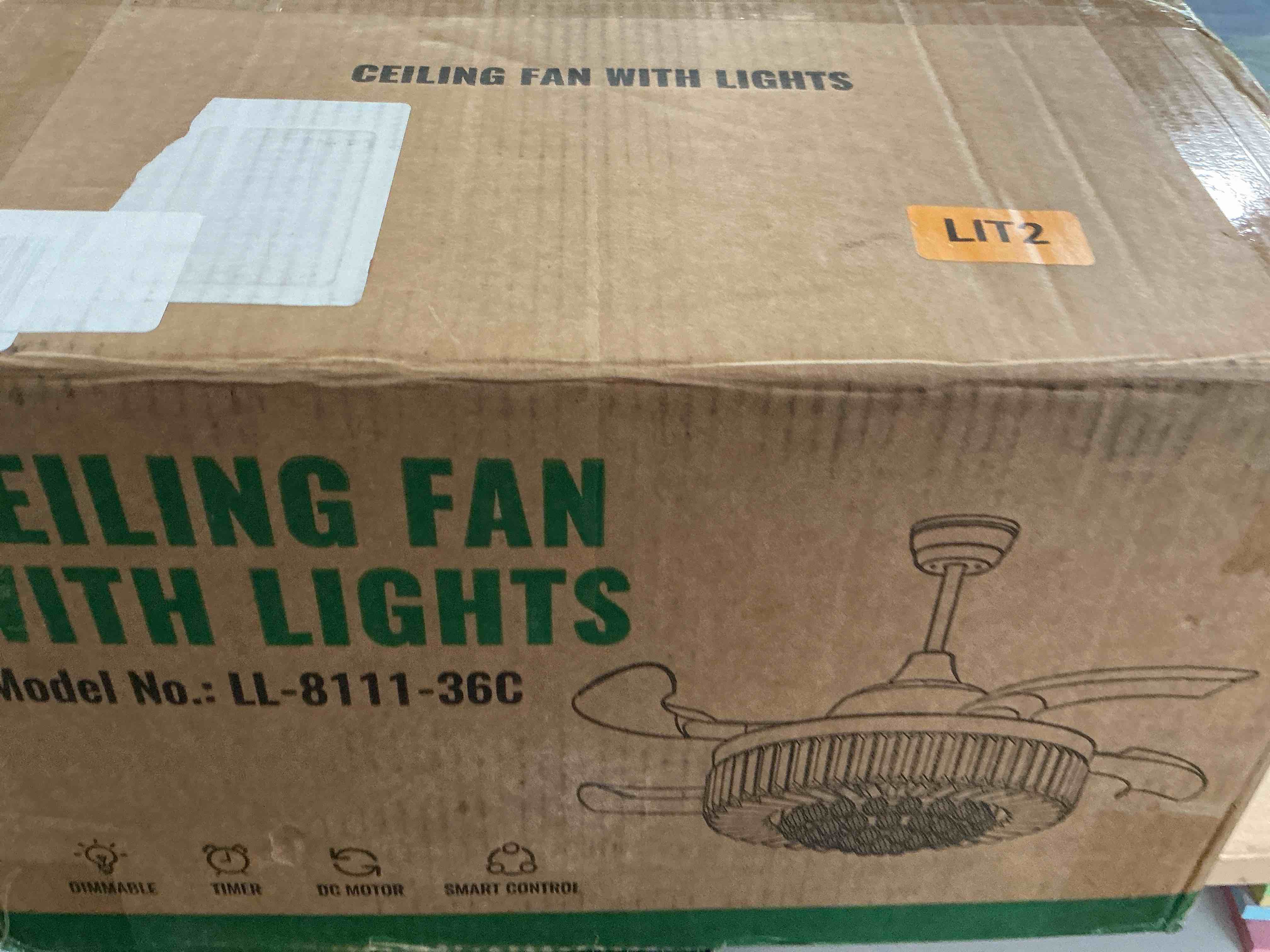 Condition photo showing New/Like New for liangeight 42 inch chandelier ceiling fan, fandelier retractable ceiling fan for bedroom living room, led dimmable, 6-speed reversible motor, timer & memory function-black black 42 inch ( silver)*color is different from stock photos*