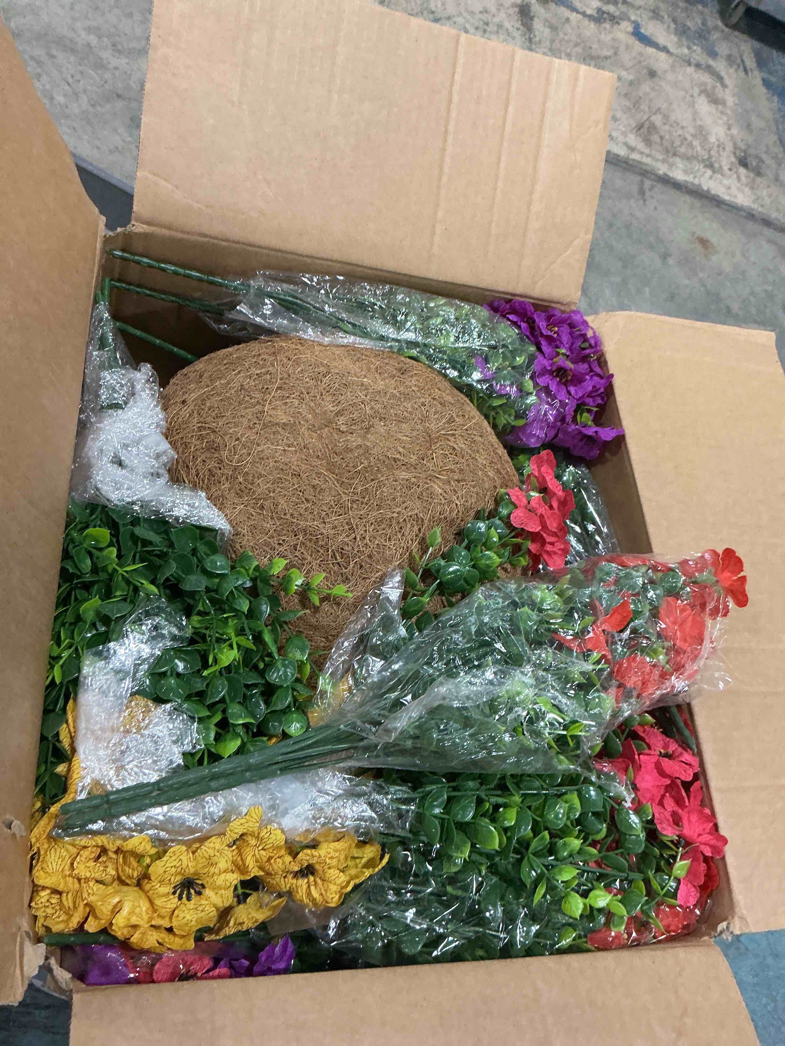 Condition photo showing New/Like New for hananona 2 set artificial outdoor flowers with hanging basket, 2 hanging planters with 24 pcs flowers for spring summer front porch garden patio home decor (2, red, purple, yellow, rose red) red, purple, yellow, rose red 2