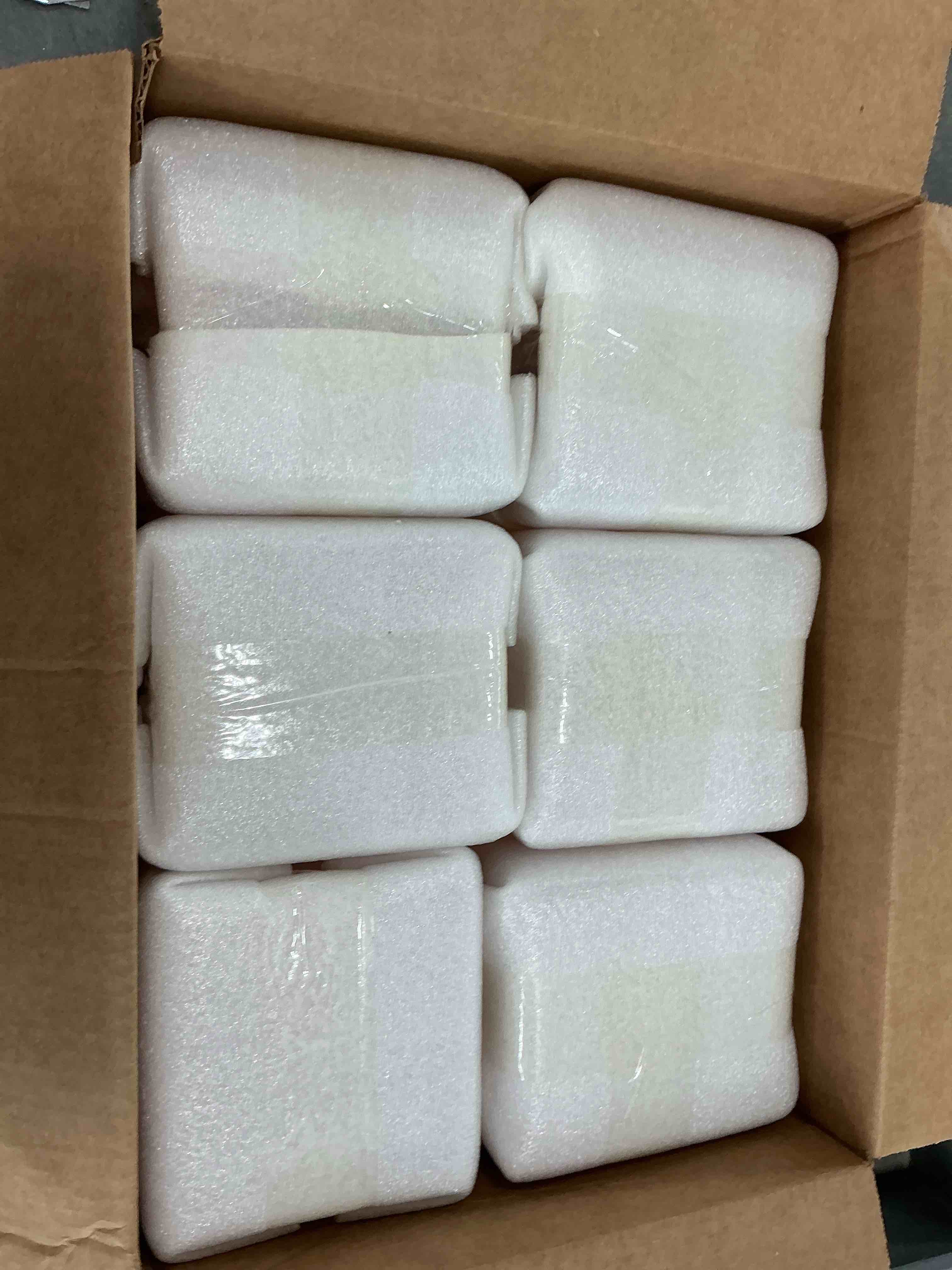 Condition photo showing New/Like New for square vases set of 6, 4" x 4" x 4" square glass vases for flowers, green flower vase for centerpieces, small bubble vase (pink in color)