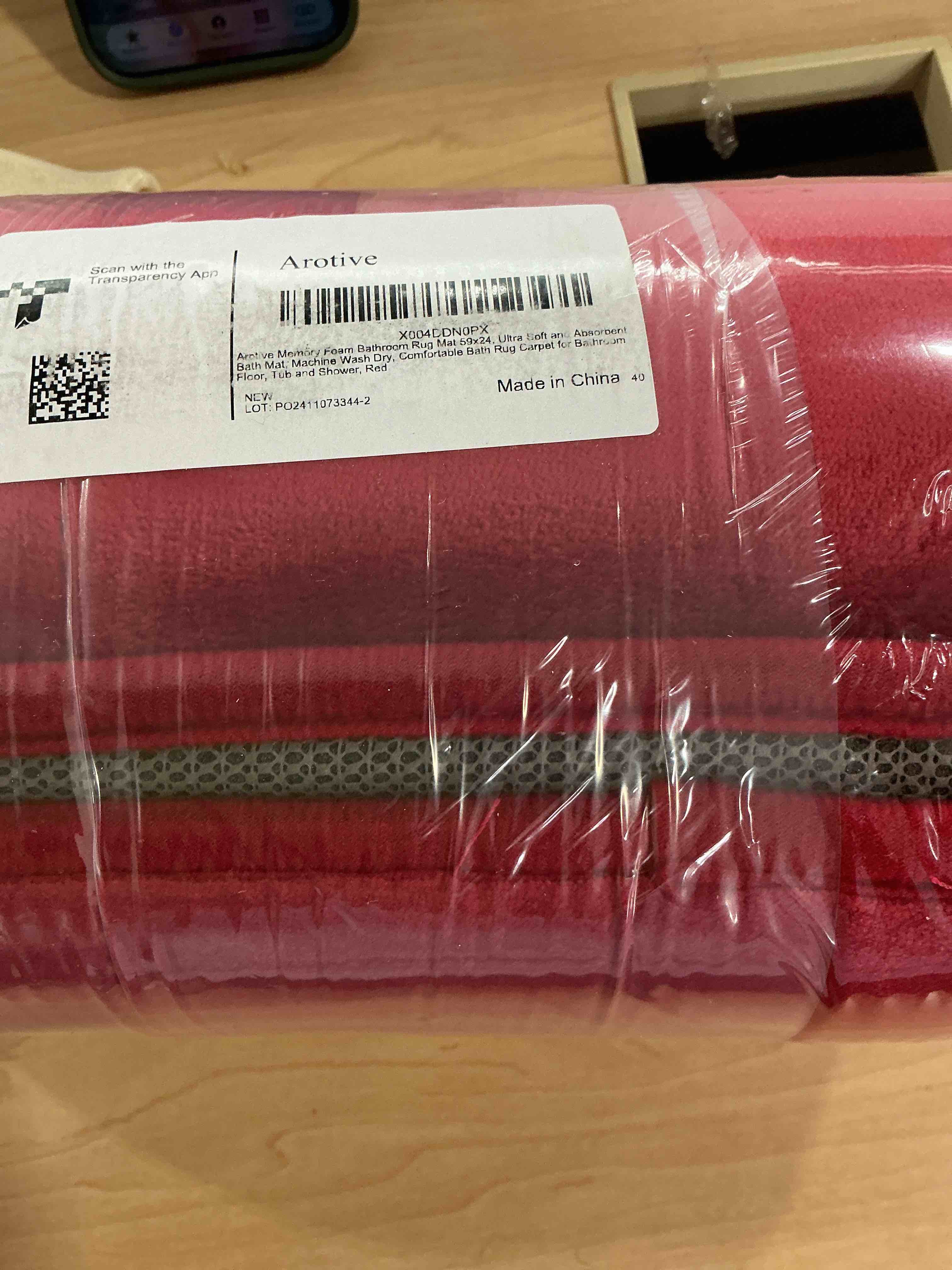Condition photo showing New/Like New for arotive memory foam bathroom rug mat 59x24, ultra soft and absorbent bath mat, machine wash dry, comfortable bath rug carpet for bathroom floor, tub and shower, red red rectangular 59" x 24"