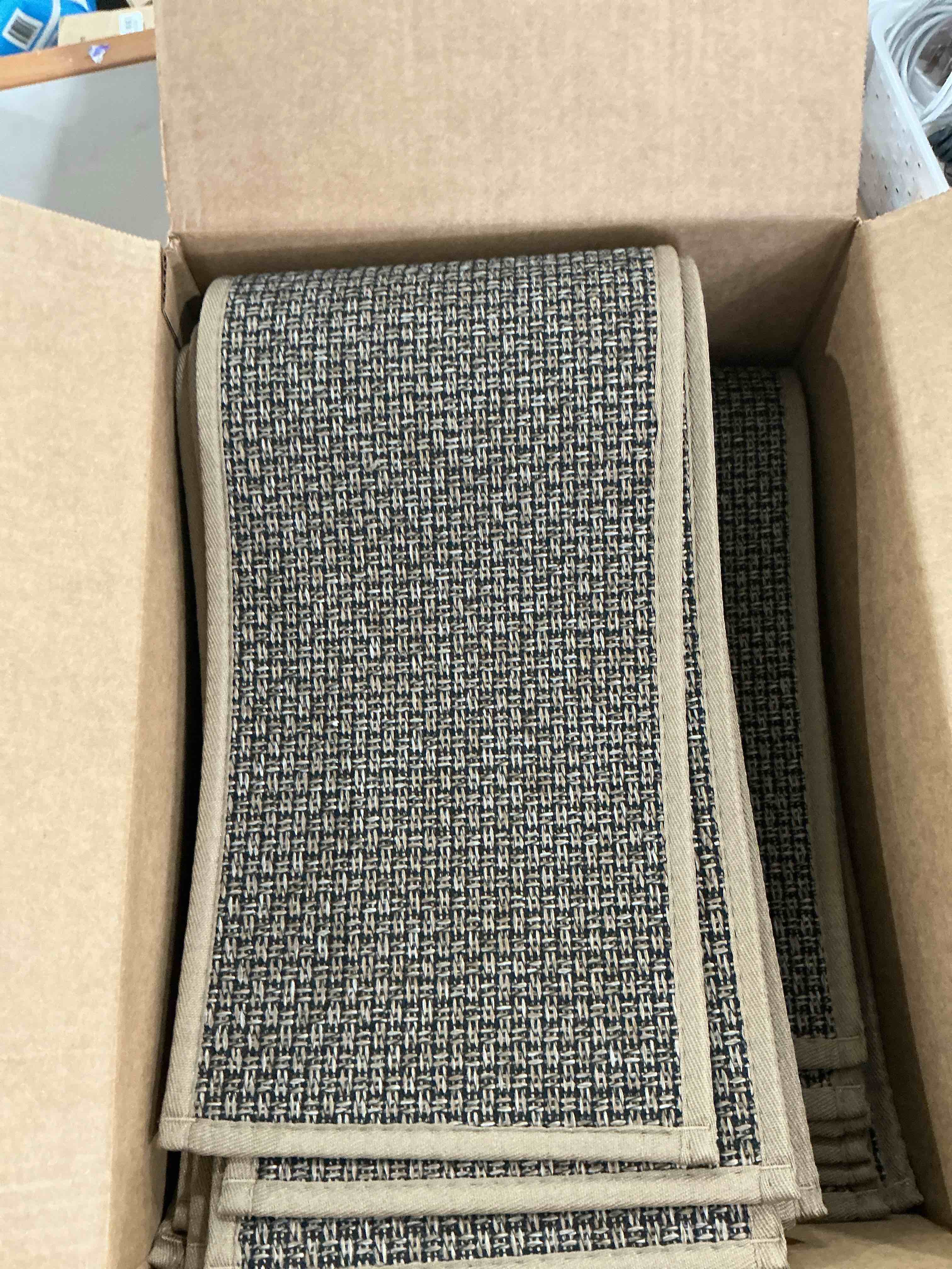 Condition photo showing New/Like New for wichemi stair treads for wooden steps indoor, 9"x30" peel and stick stair treads non slip 15 pack carpet stair treads with reusable adhesive for dogs kids elder, beige