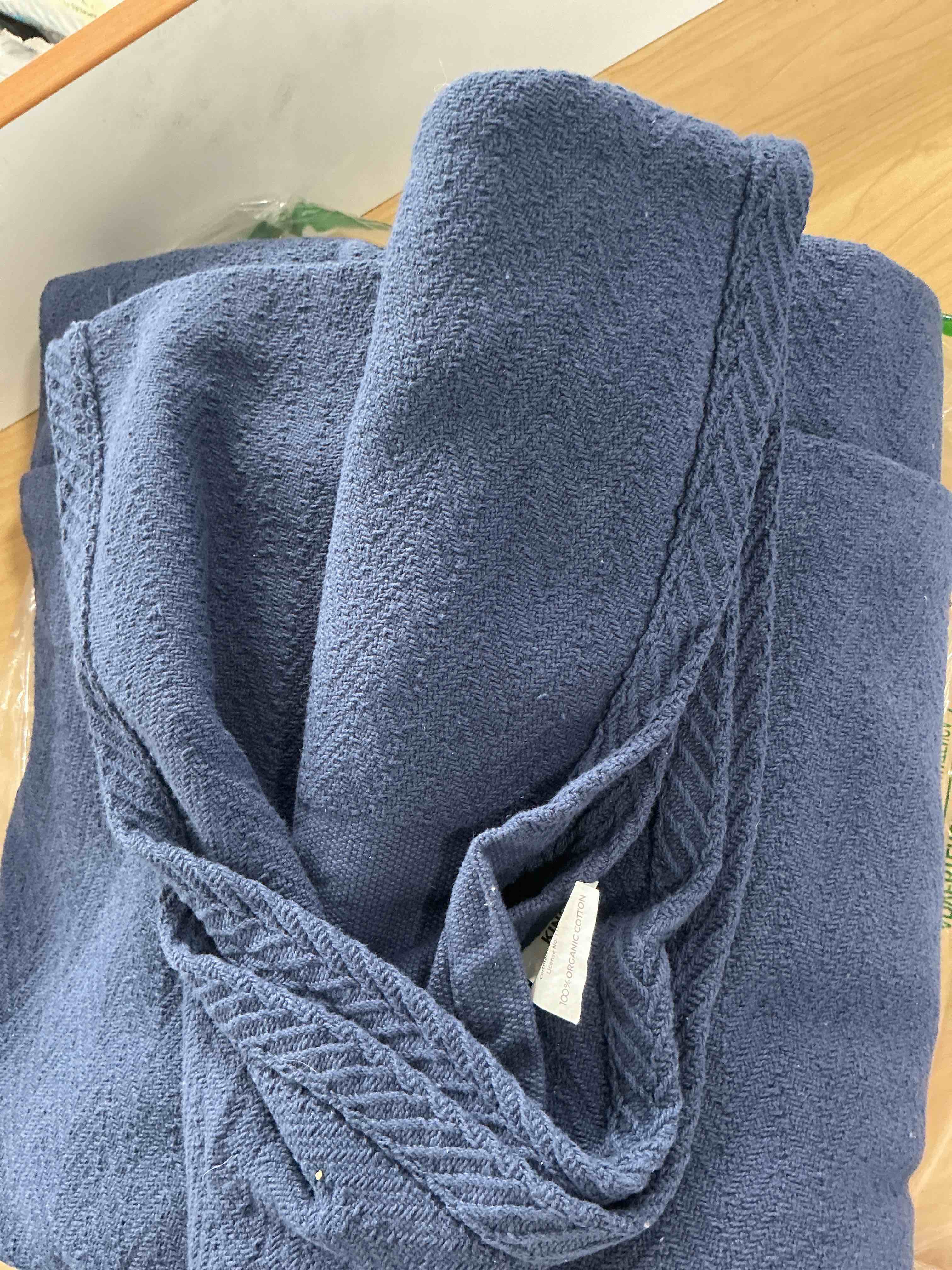 Condition photo showing New/Like New for carressa linen luxury organic cotton blankets king size | 100% cotton king size blanket gots certified (deep blue) | breathable, lightweight, soft & cozy herringbone bed throw blanket for all seasons