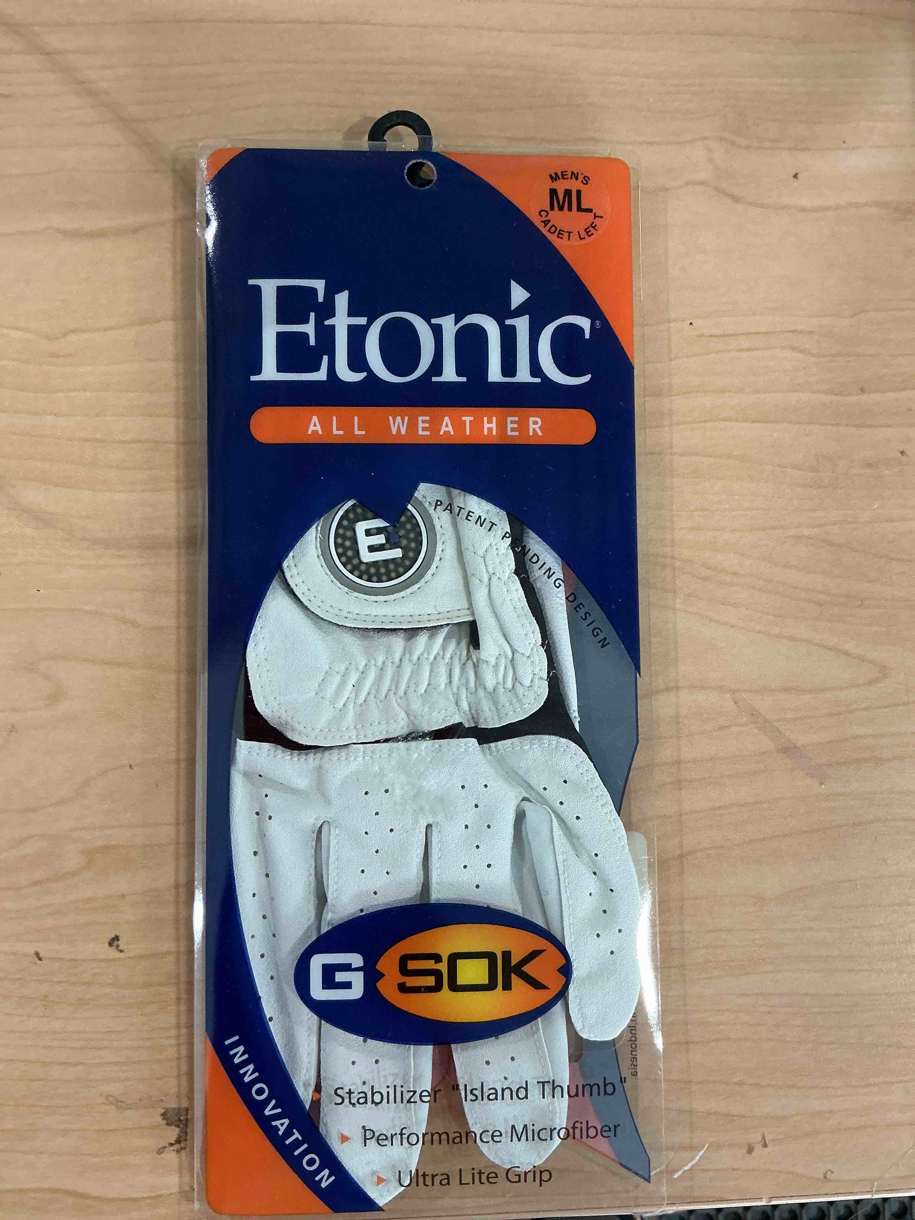 Condition photo showing New/Like New for etonic all weather golf glove white/black cadet lh l