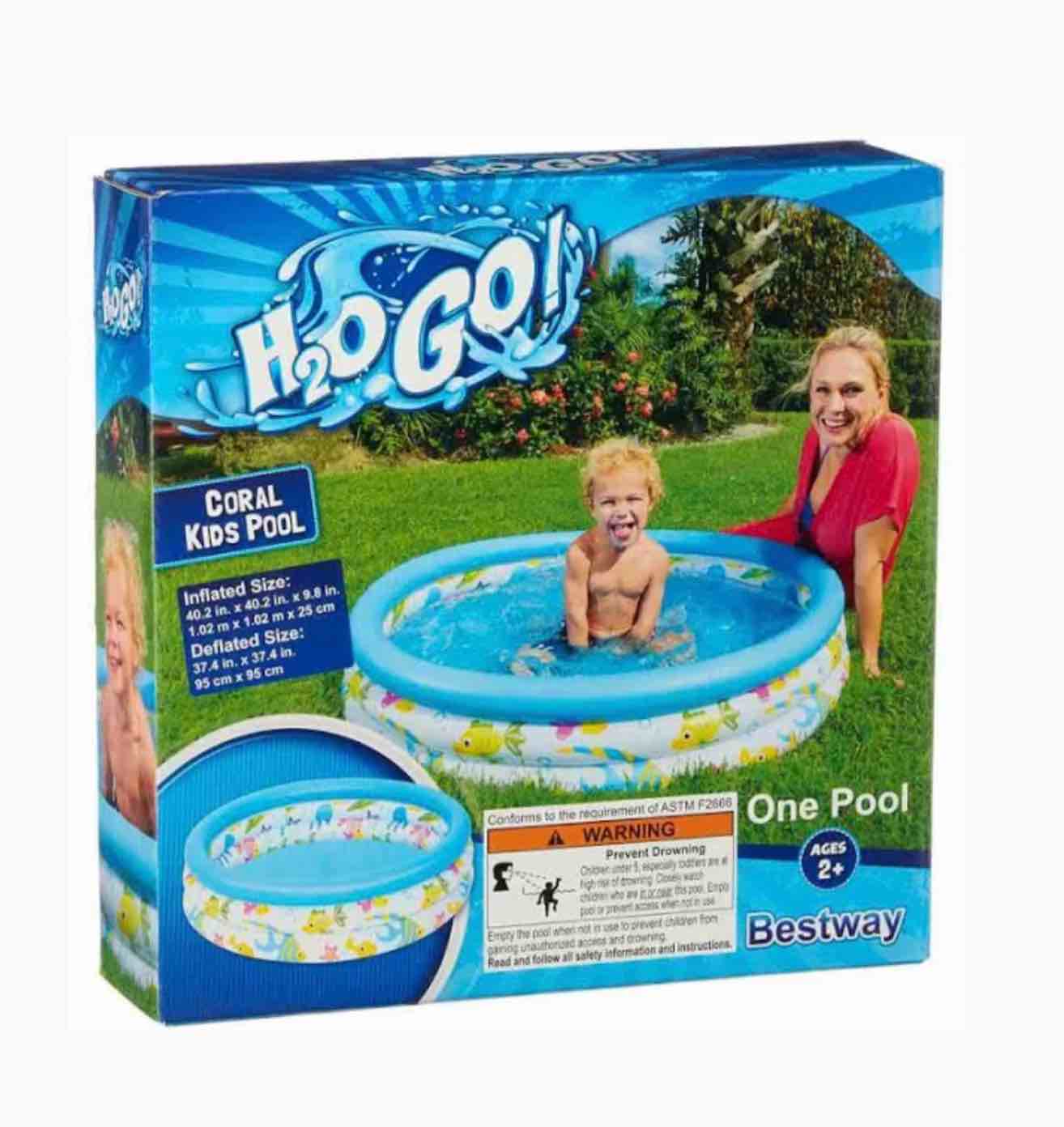 H2OGO Coral Kids Inflatable Pool 27 gallon water capacity
