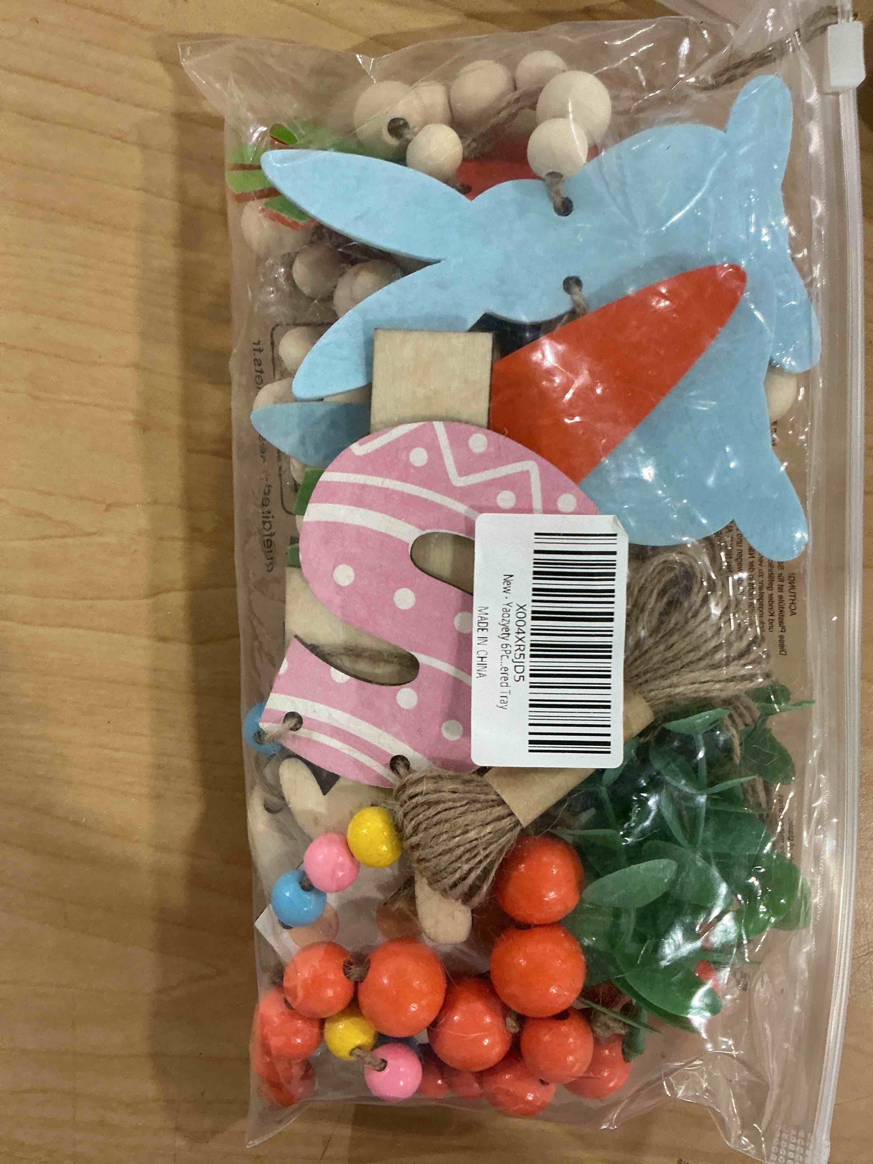 Yaozyety 6Pcs Easter Decorations Wooden Garlands Set, 4.4 FT Bunny Carrot Garland, 2.4 FT Easter Ban