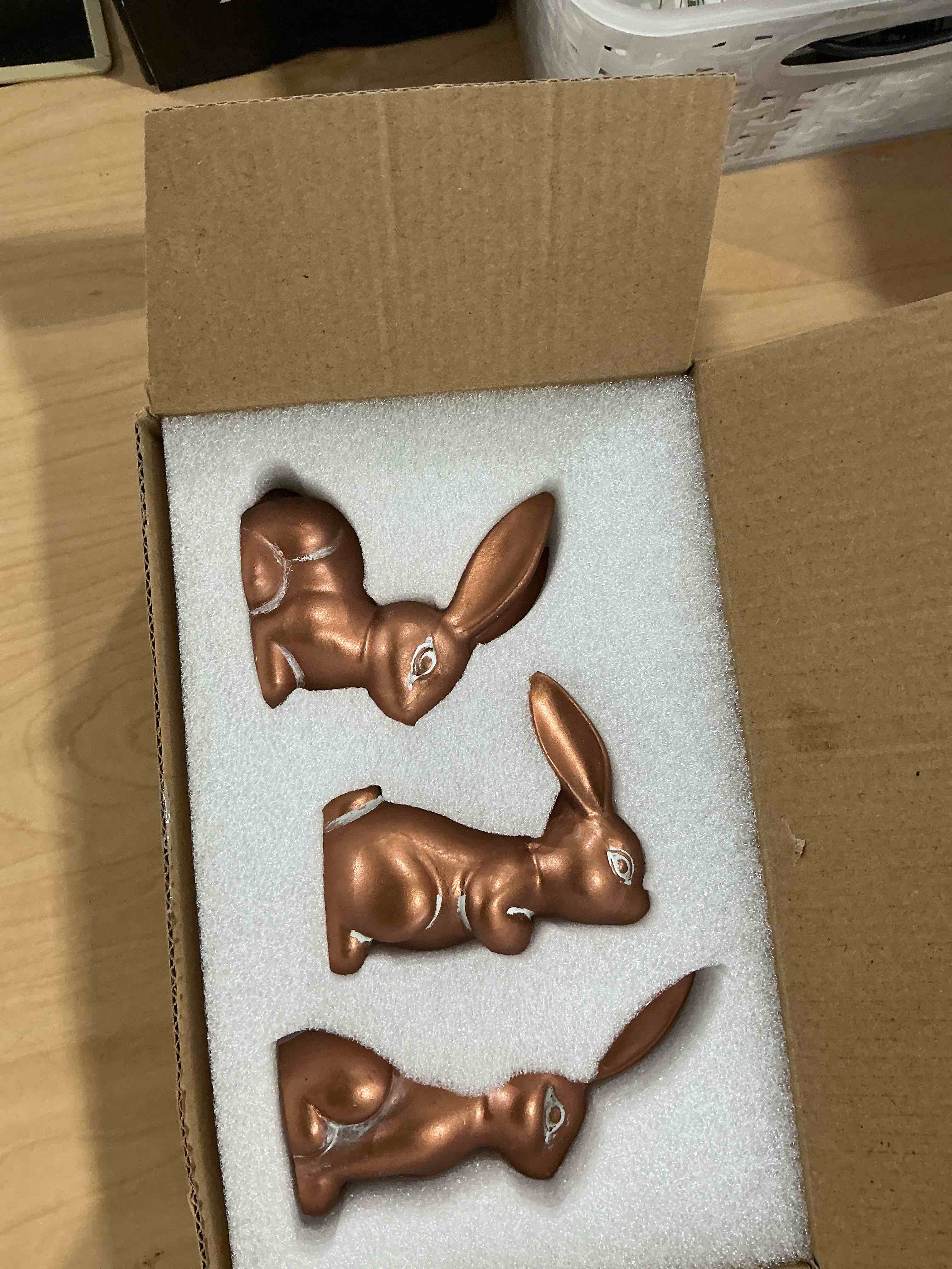 Easter Bunny Figurines Set, 3PCs Rustic Resin Bunnies in Antique Copper Finish, Cute Bunny Decor for Spring Decorations for Home, Easter Table Centerpieces for Tiered Tray (Copper)