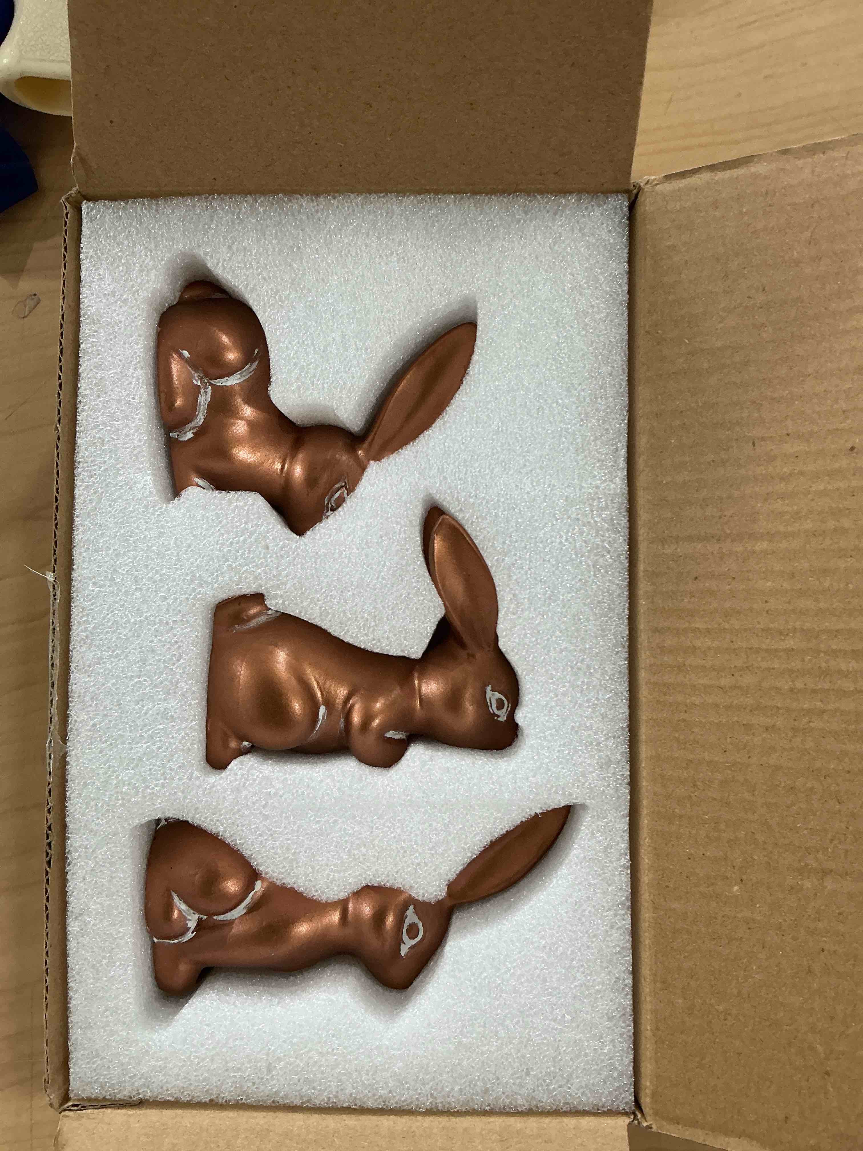 Easter Bunny Figurines Set, 3PCs Rustic Resin Bunnies in Antique Copper Finish, Cute Bunny Decor for Spring Decorations for Home, Easter Table Centerpieces for Tiered Tray (Copper)