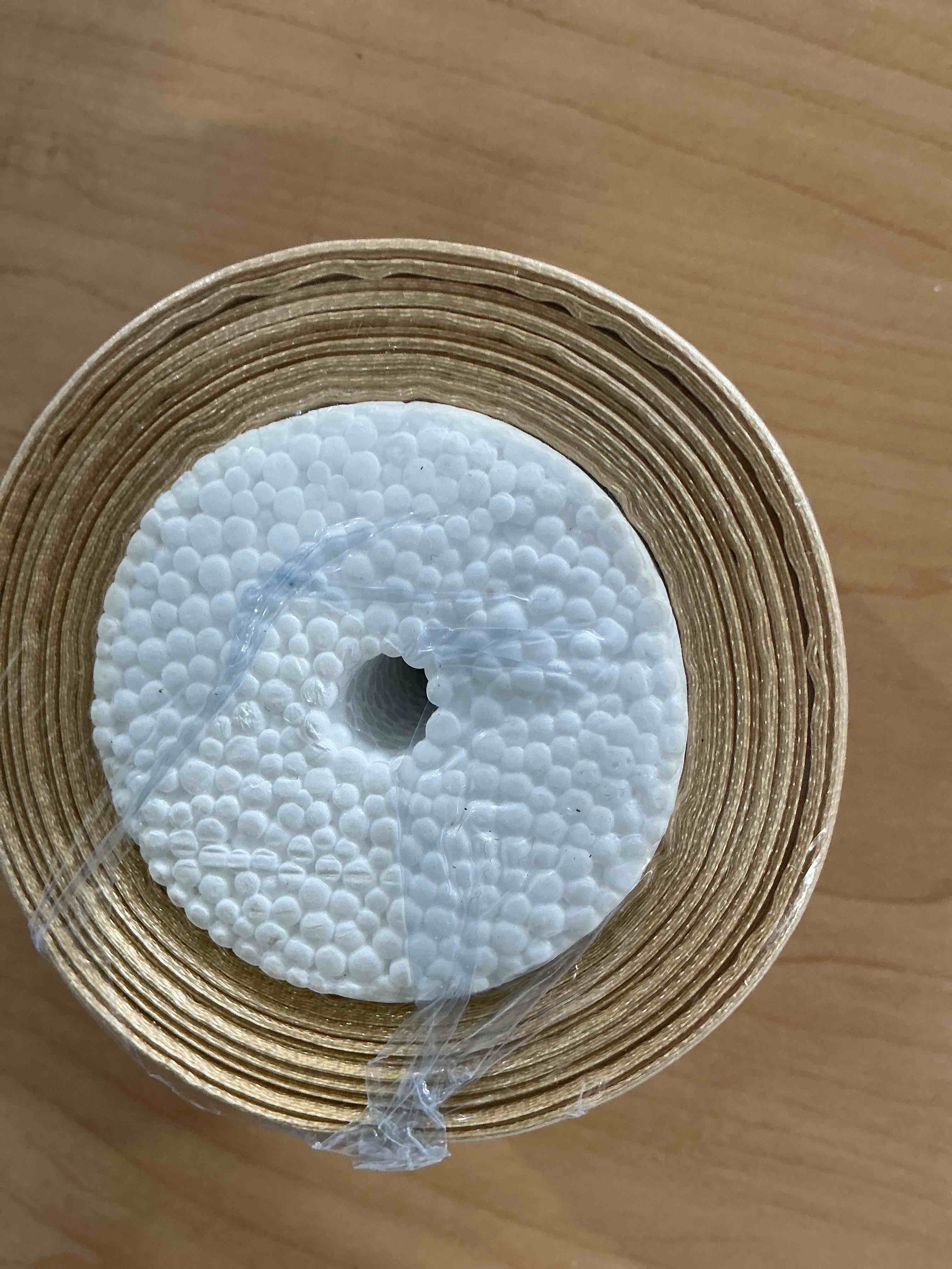 Condition photo showing New/Like New for beige satin ribbon for crafts & gift wrapping, 2 inch wide x 25 yards, solid beige fabric ribbon roll for bows, floral arrangements, sewing & diy decorations