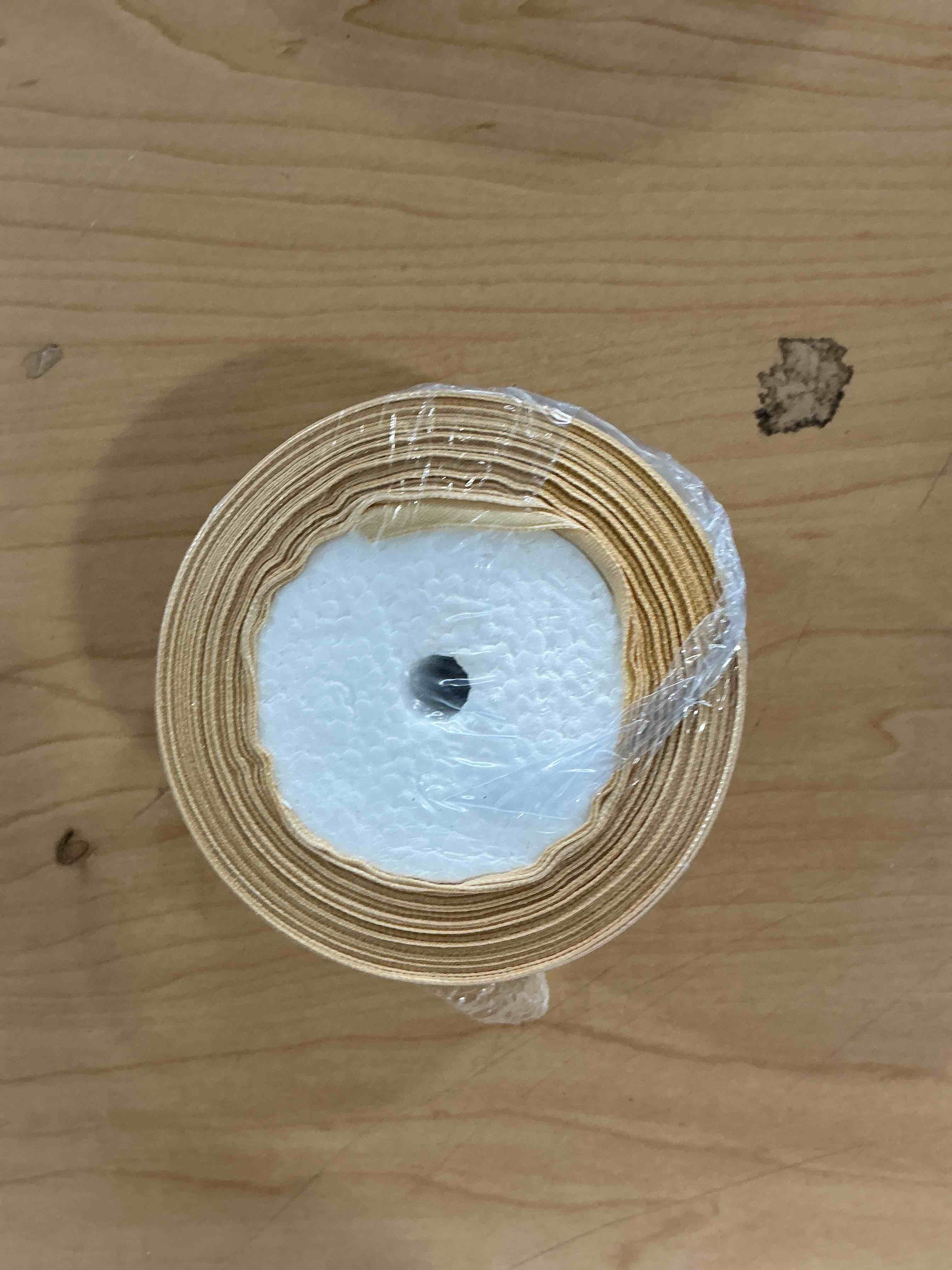 Condition photo showing New/Like New for beige satin ribbon for crafts & gift wrapping, 2 inch wide x 25 yards, solid beige fabric ribbon roll for bows, floral arrangements, sewing & diy decorations