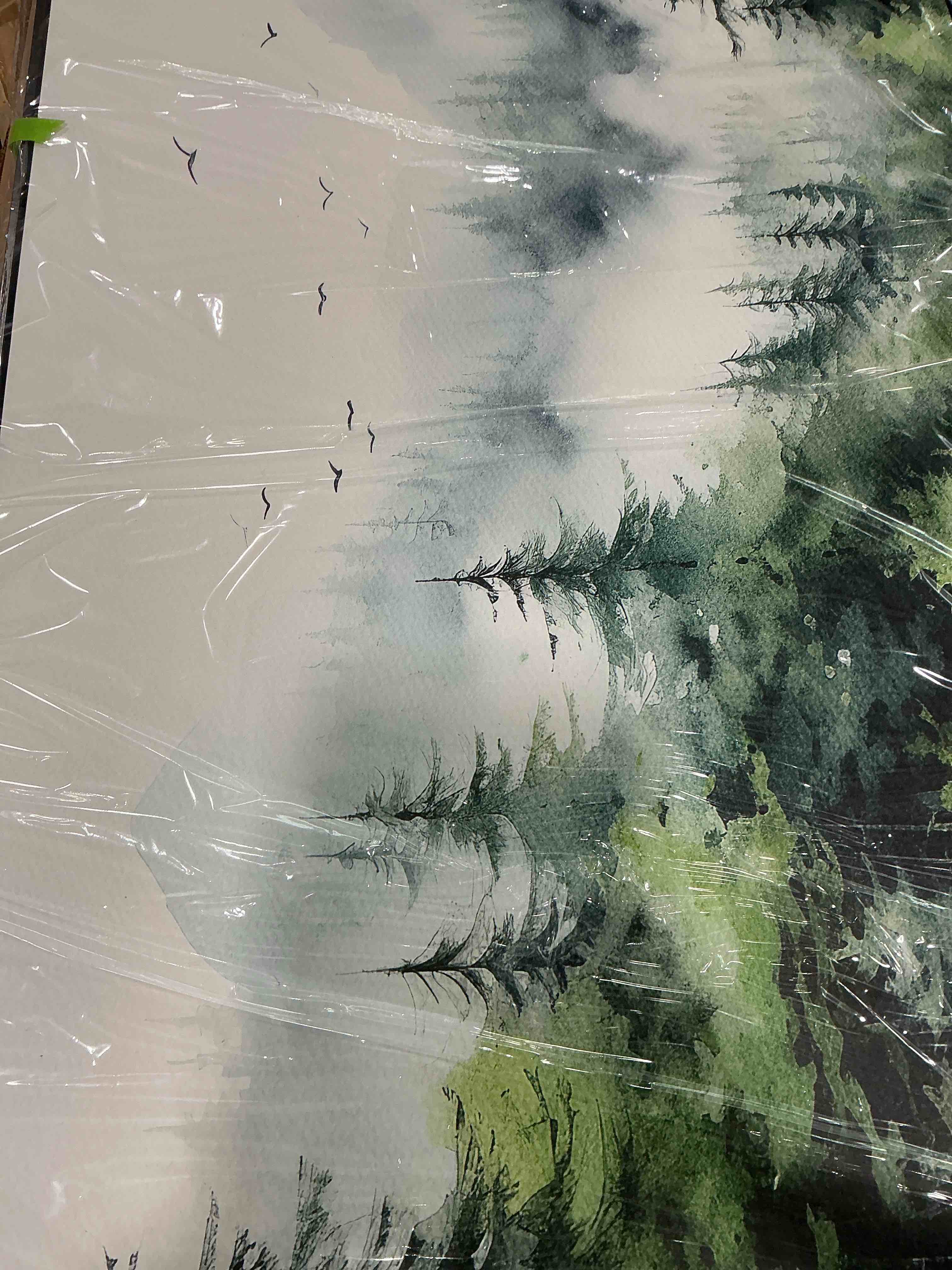 Condition photo showing New/Like New for mist forest canvas wall art for living room office bedroom nature wall art print paintings modern green tree bird scenery pictures wall decor landscape artwork waterproof ready to hang - 20in * 40inch