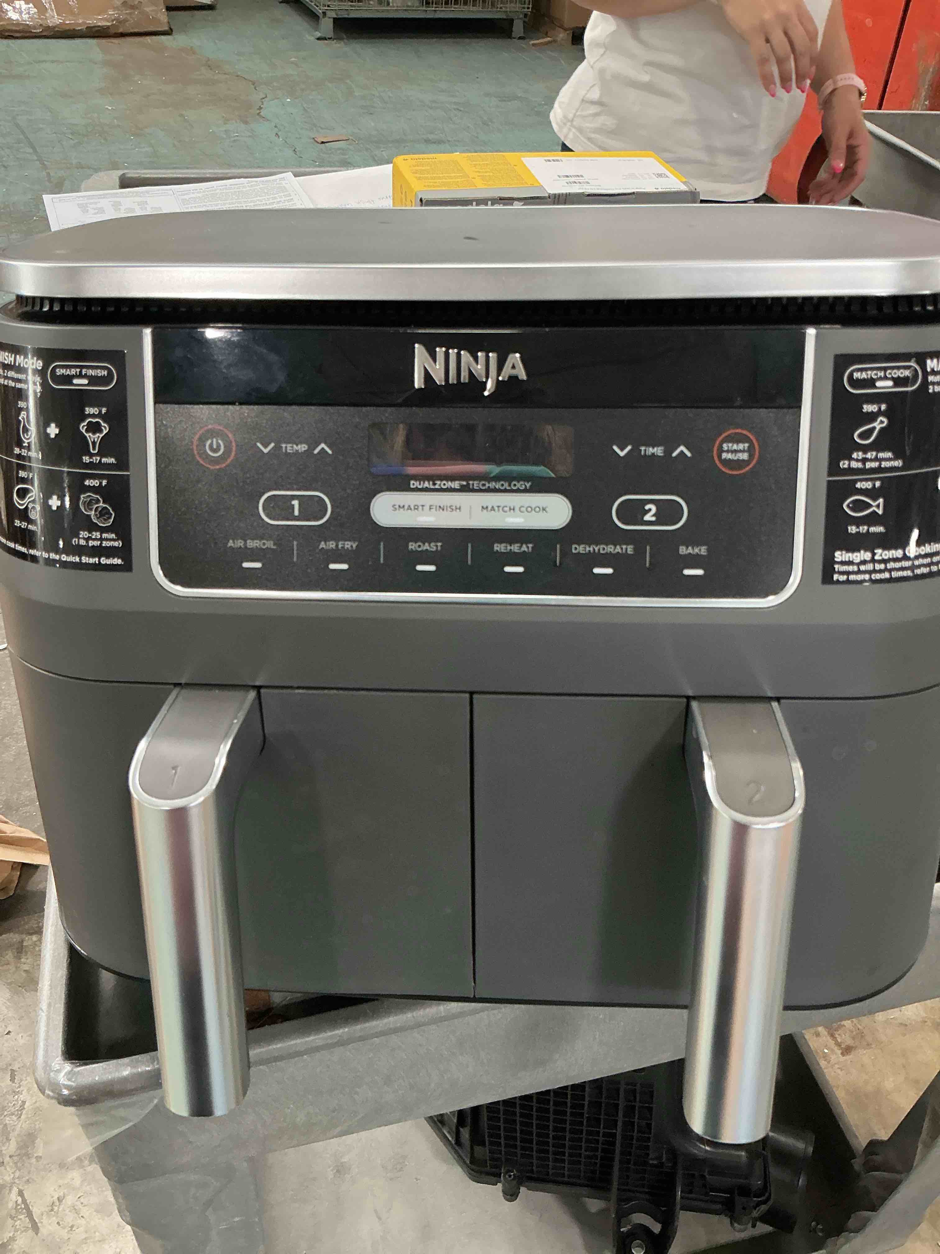 Condition photo showing New/Like New for ninja dz201 foodi 8 quart 6-in-1 dualzone 2-basket air fryer with 2 independent frying baskets, match cook & smart finish to roast, broil, dehydrate & more for quick, easy meals, grey 8qt grey