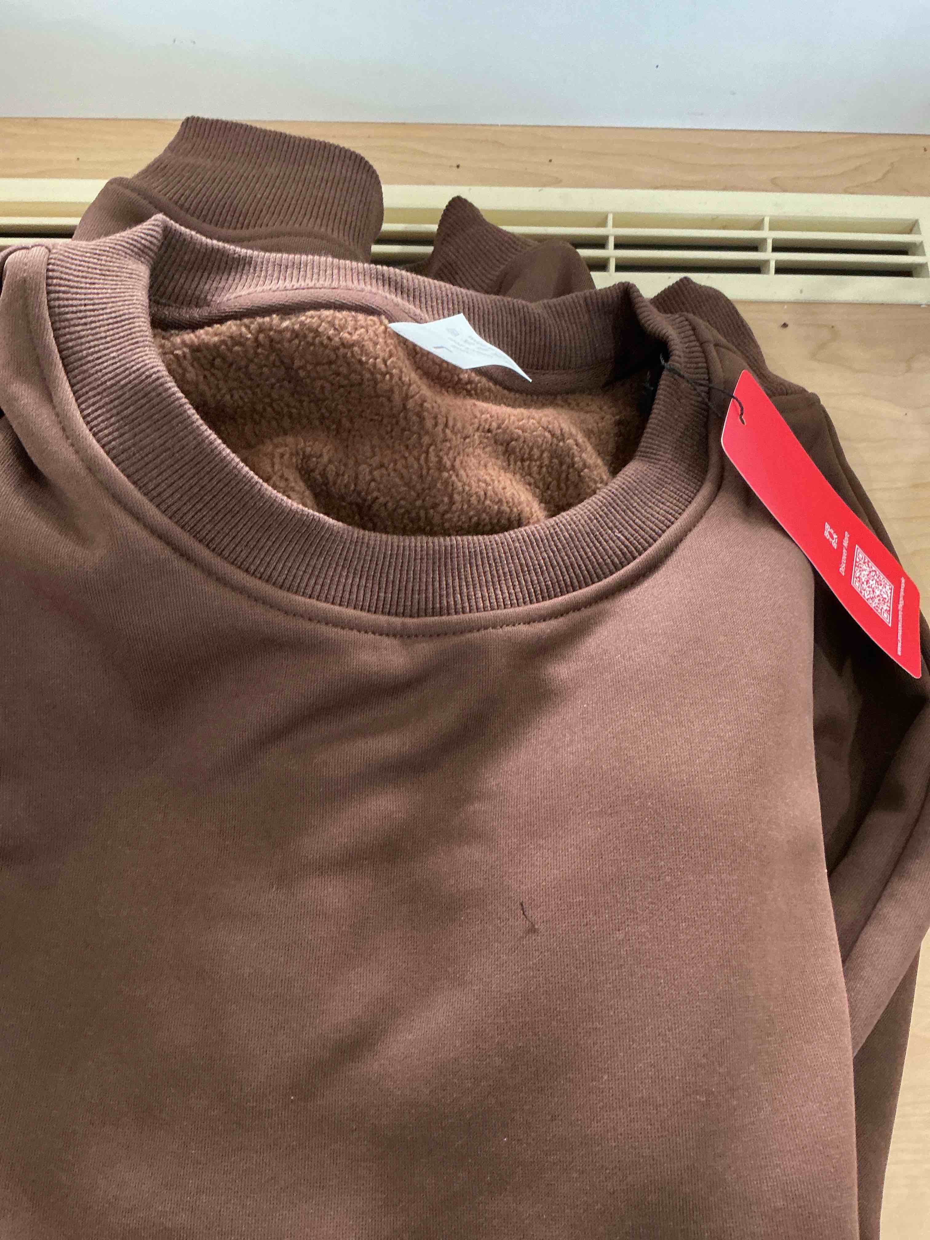 Condition photo showing Good Condition for large THE GYM PEOPLE Men's Fleece Crewneck Sweatshirt Thick Loose fit Soft Basic Pullover Sweatshirt Brown Large