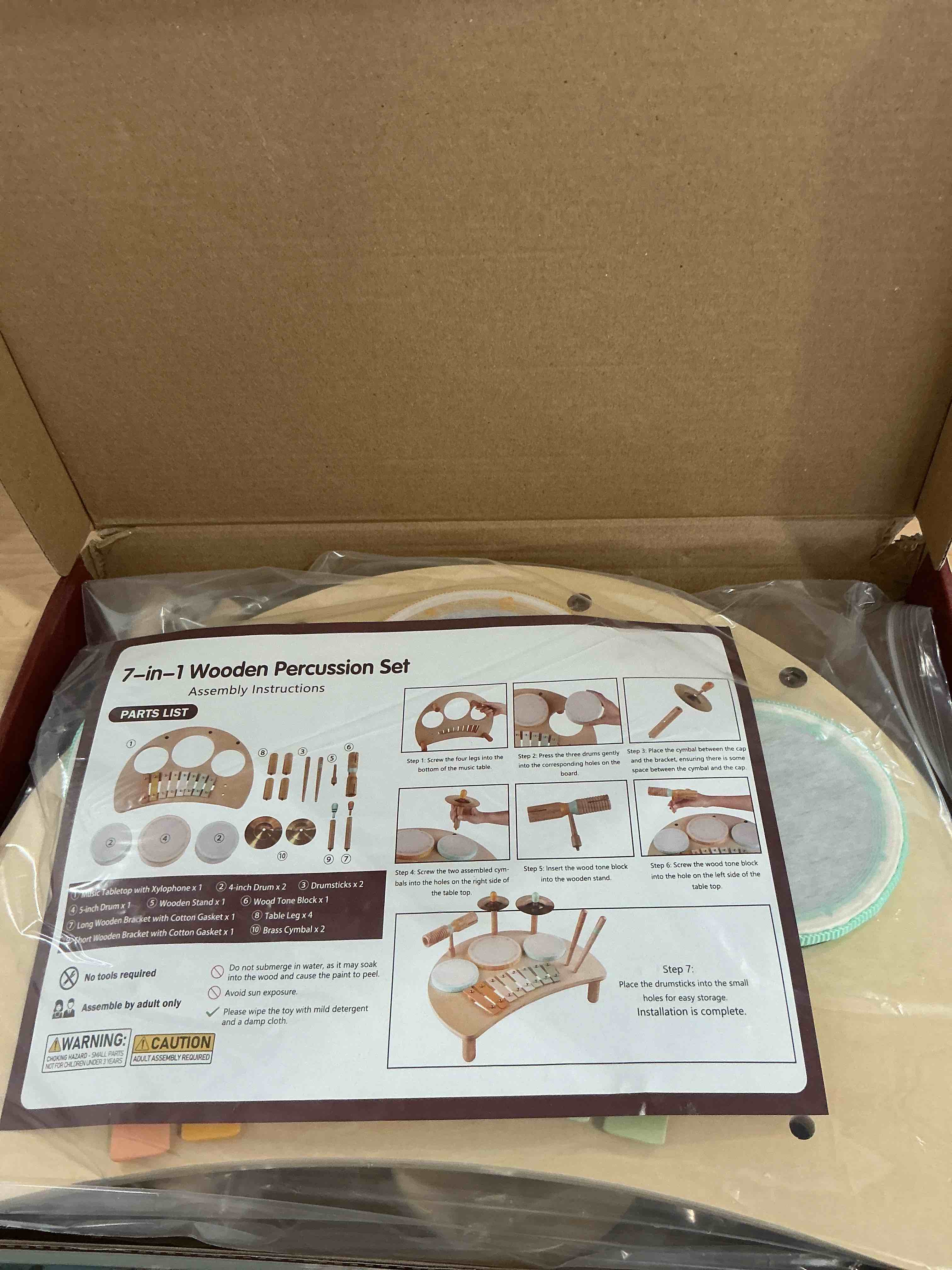 Condition photo showing New/Like New for factory packed Kids Drum Set, Montessori Musical Instruments for Toddlers 1-3, Wooden Musical Toys for Baby 12-18 Months, Preschool Educational Xylophone Drum Kit, Birthday Gift for Boys Girls Ages 3+