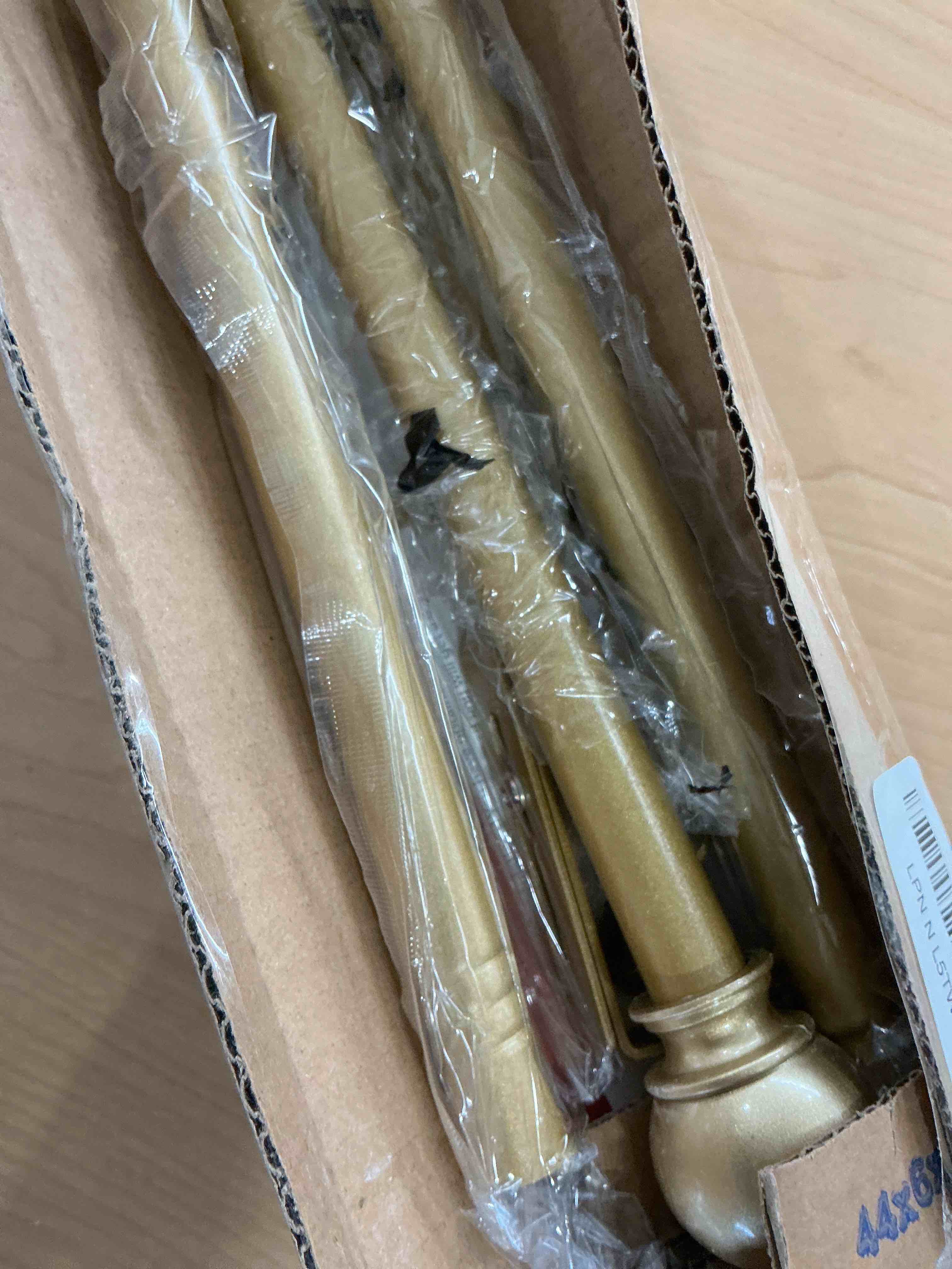 Condition photo showing Good Condition for Gold Curtain Rod for Windows 28 to 48 Inch, 5/8 Inch Diameter Heavy Duty Splicing Adjustable Curtain Rods With Brackets, Easy to Install, Suitable for Bedroom, Patio and Outdoor 28-48"(1 Pack) Gold