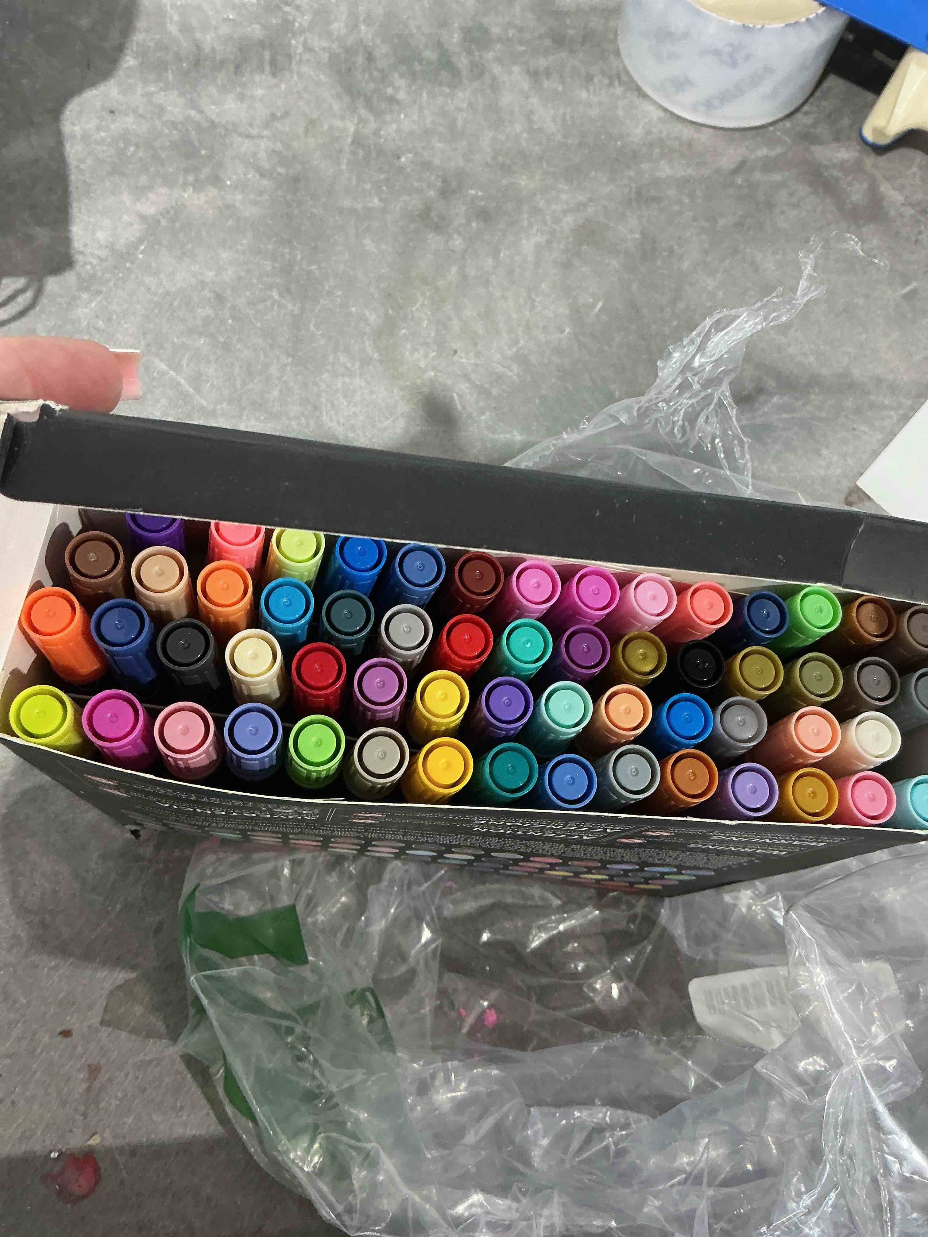 Condition photo showing New/Like New for TOSHARE 60 Colors Acrylic Paint Markers - Waterproof Dual Tip Acrylic Paint Pens with Brush & Fine Tip Professional Marker Set Scrapbook Markers for Paper Rock Wood Fabric Glass Ceramic and DIY Crafts