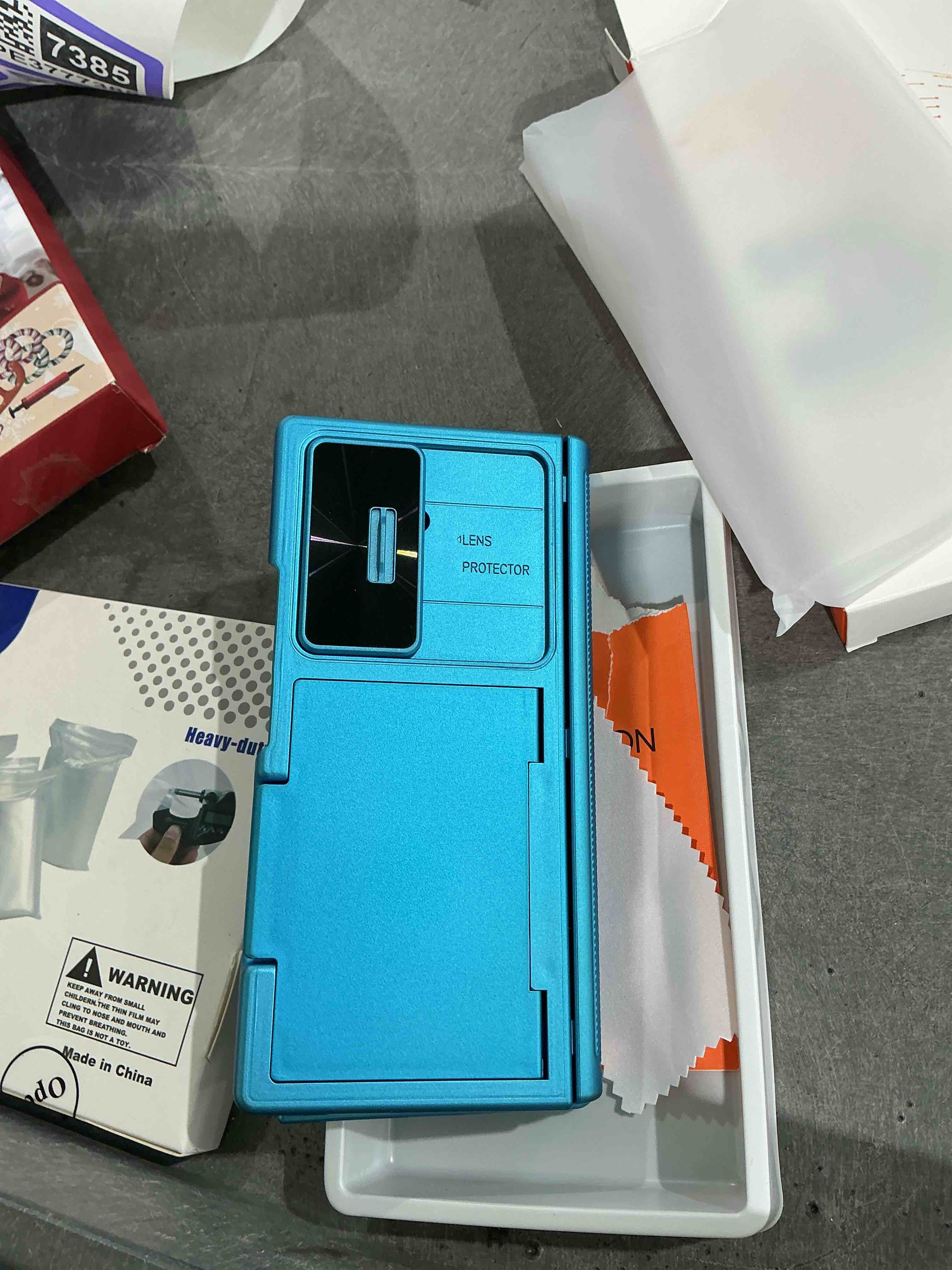 Condition photo showing New/Like New for vizvera for galaxy z fold 7 case wallet,rfid cards holder [privacy screen protector][camera cover] shockproof silicone protective phone case for z fold 7 2025-lake blue case with privacy screen protector lake blue