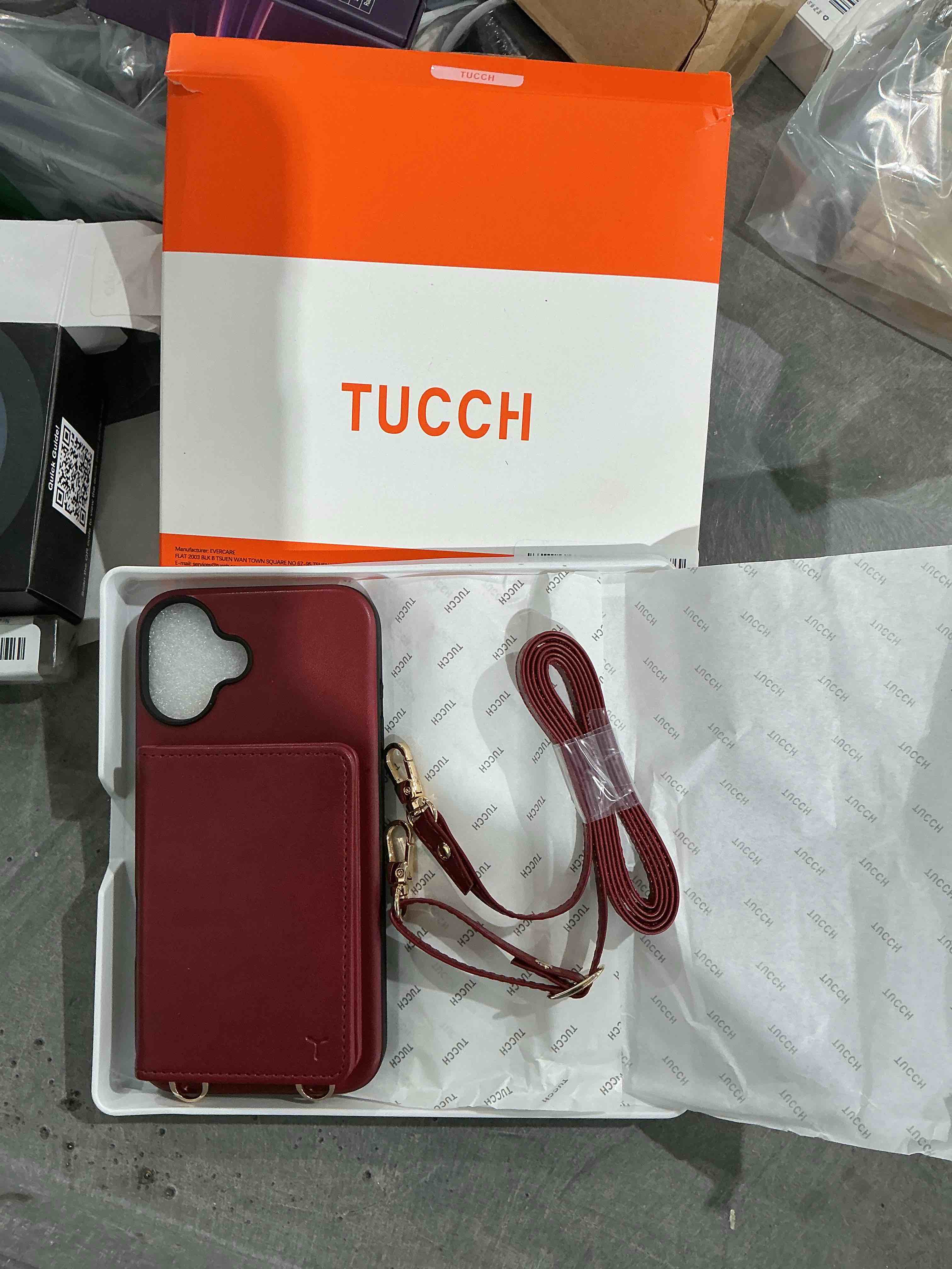Condition photo showing New/Like New for TUCCH Case Wallet for iPhone 16 Plus with Crossbody Lanyard 6 Card Holder, [Detachable Adjustable Strap] RFID Blocking PU Leather Folio Magnetic Closure Wallet Shockproof Phone Cover, Dark Red for iPhone 16 Plus Dark Red